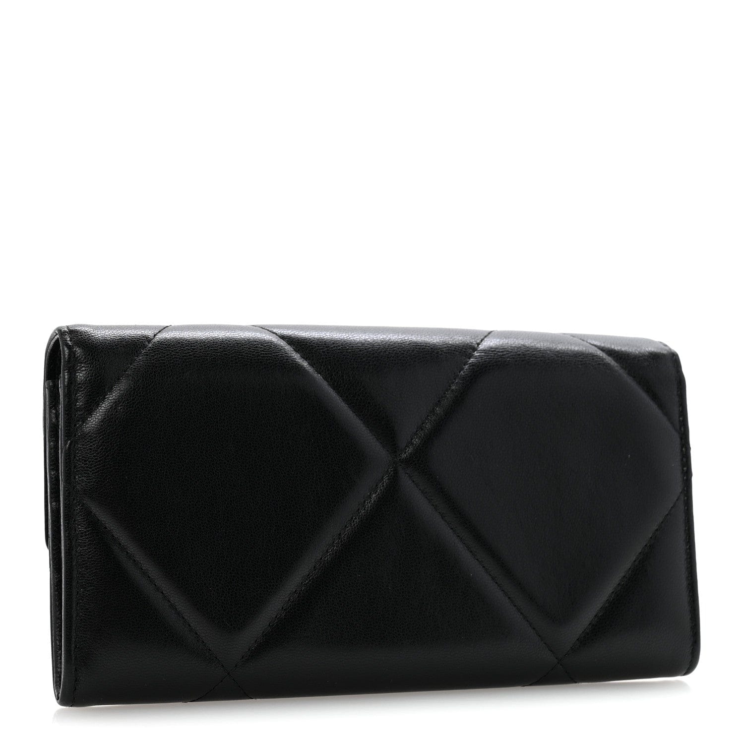 Chanel Shiny Goatskin Quilted Chanel 19 Flap Wallet Black