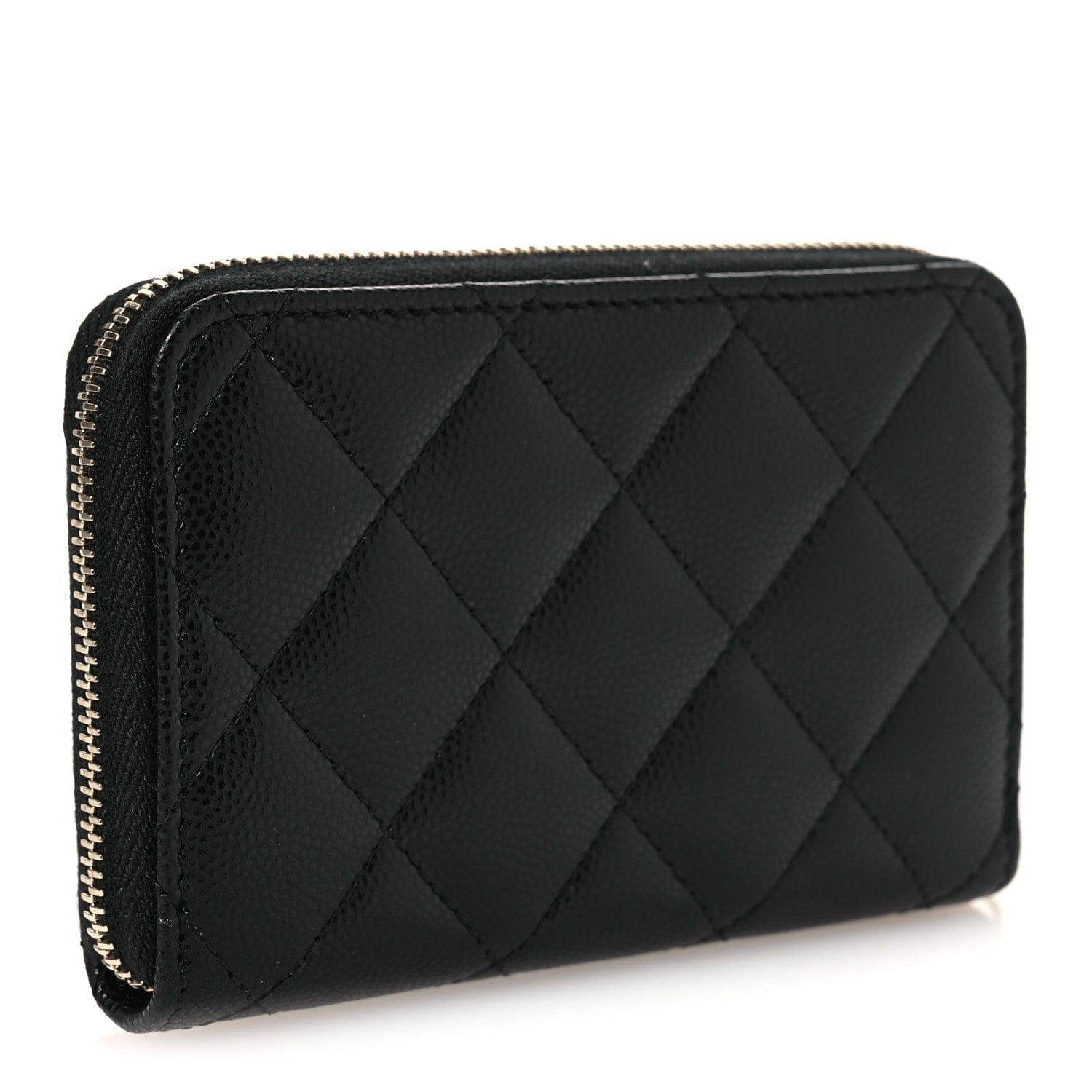 Chanel Caviar Quilted Crystal Zip Around Coin Purse Wallet Black