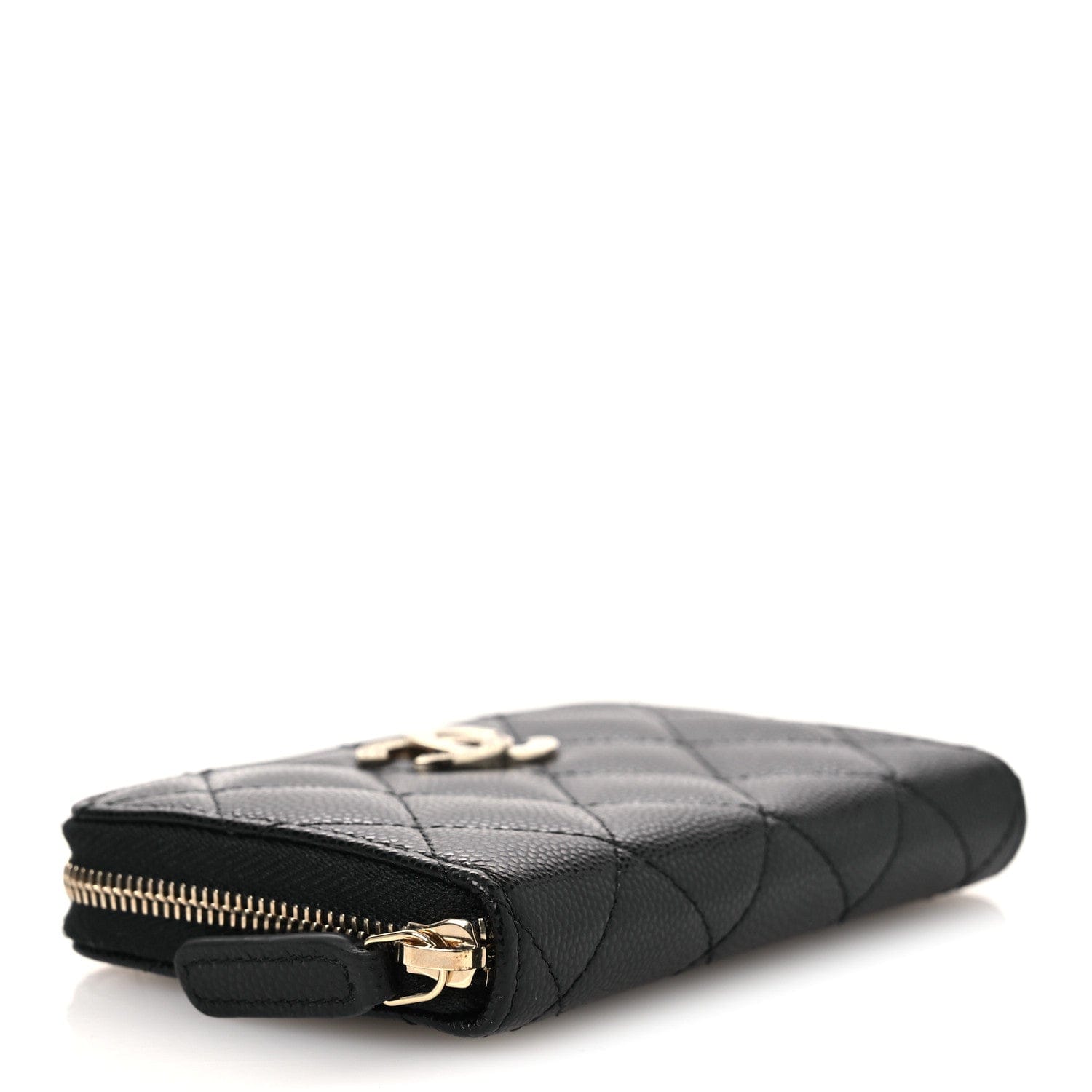 Chanel Caviar Quilted Crystal Zip Around Coin Purse Wallet Black