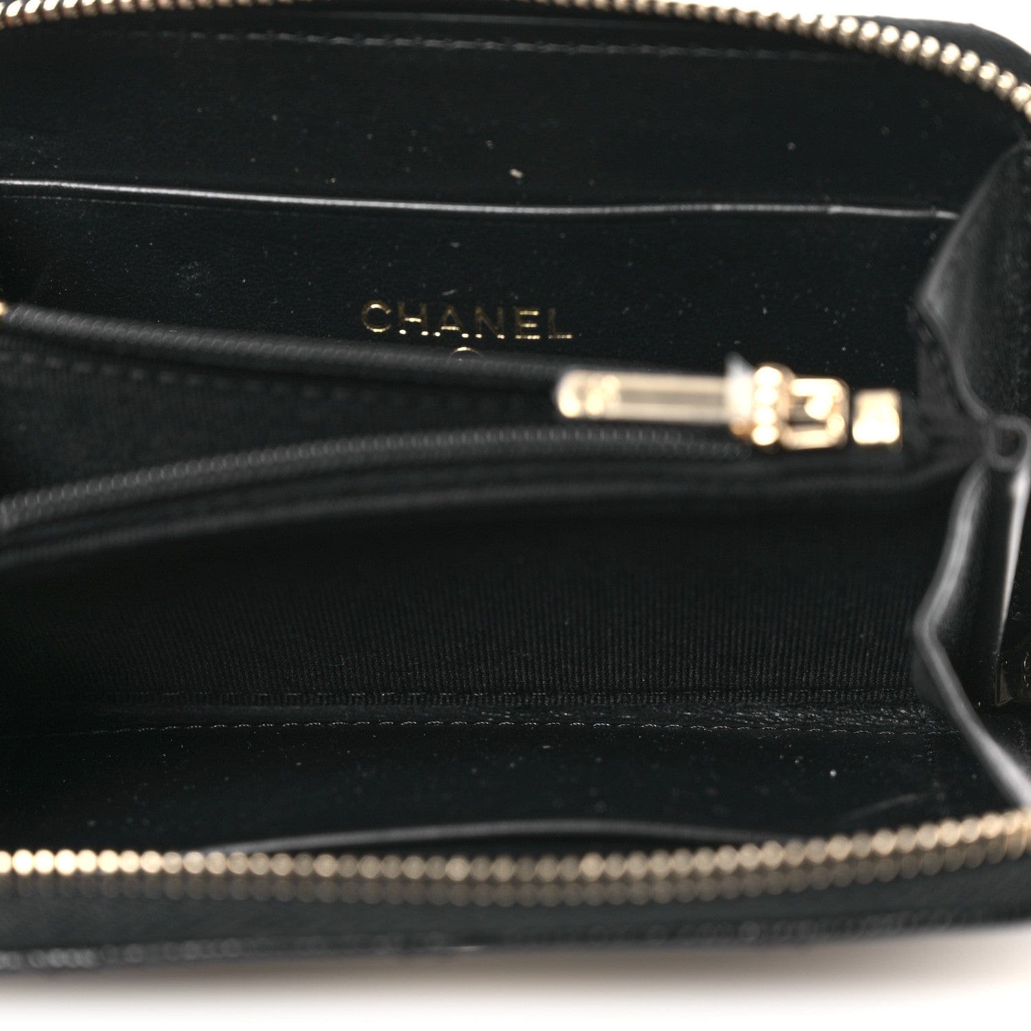 Chanel Caviar Quilted Crystal Zip Around Coin Purse Wallet Black