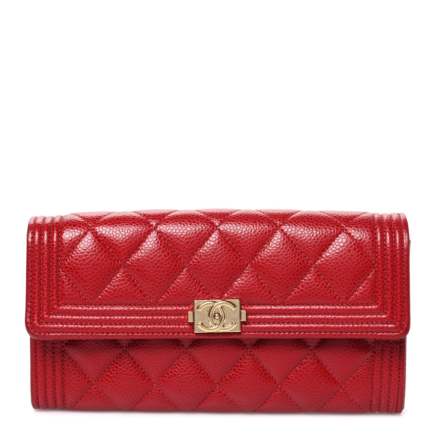 Chanel Caviar Quilted Large Boy Gusset Flap Wallet Red