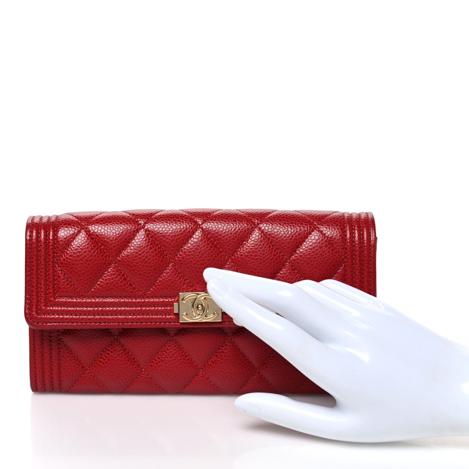 Chanel Caviar Quilted Large Boy Gusset Flap Wallet Red