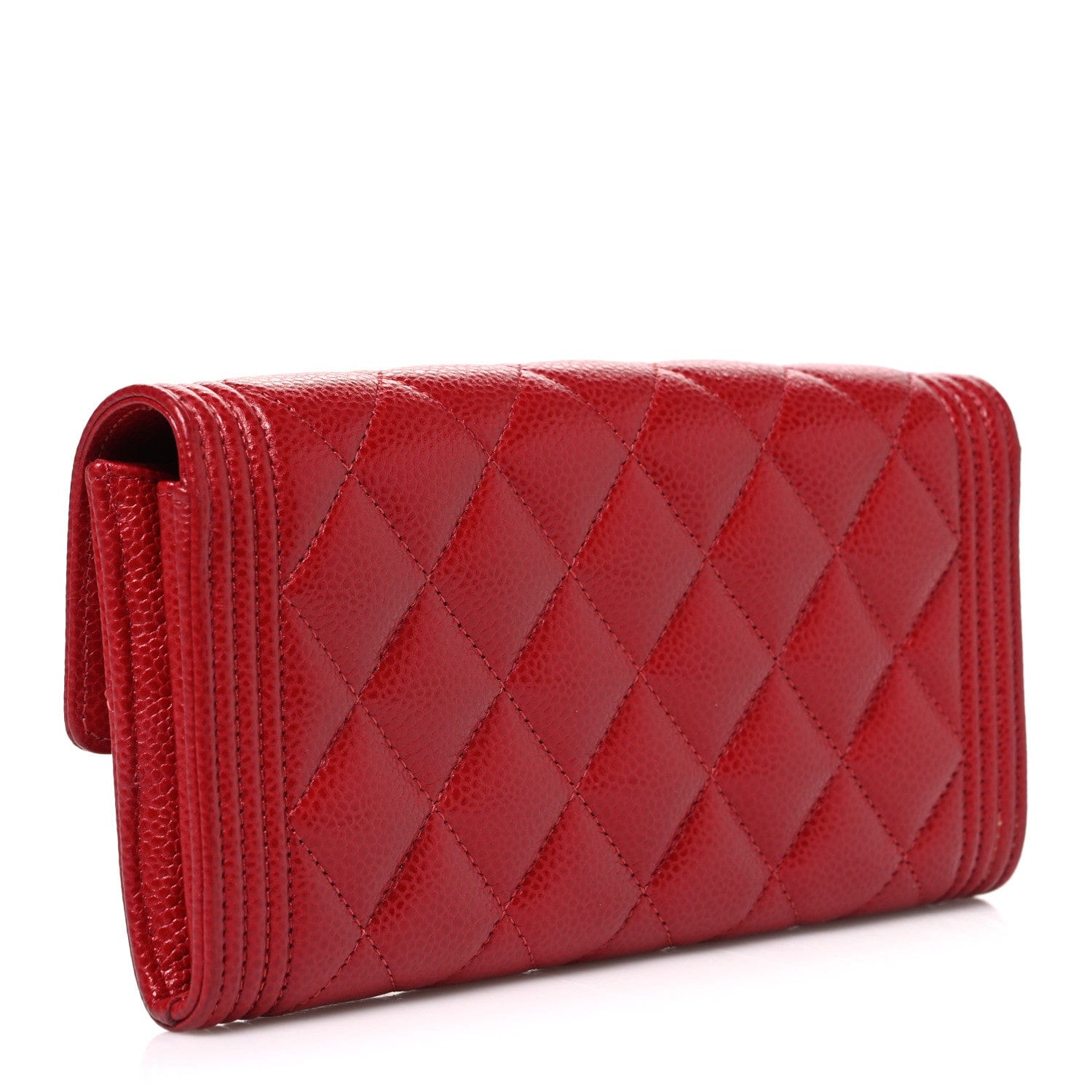 Chanel Caviar Quilted Large Boy Gusset Flap Wallet Red
