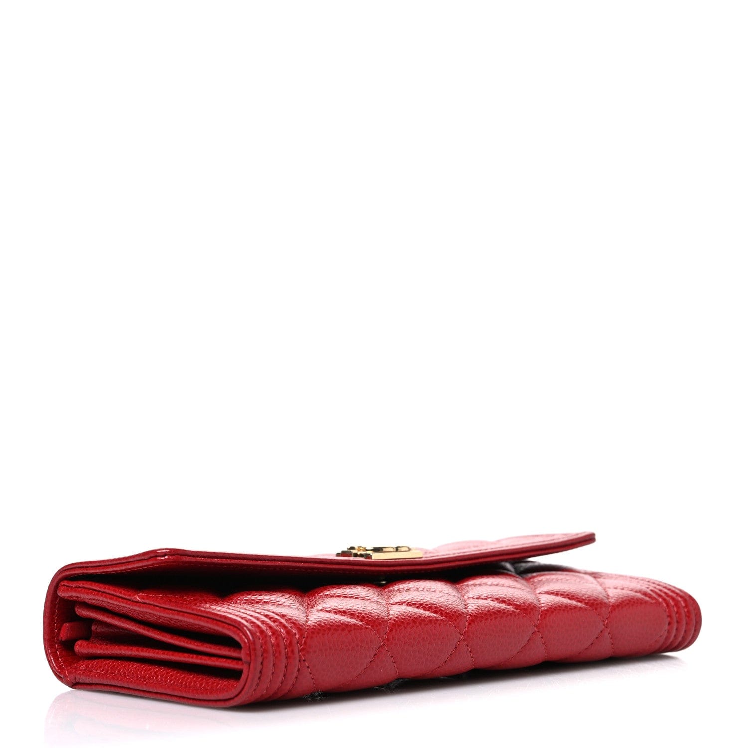 Chanel Caviar Quilted Large Boy Gusset Flap Wallet Red