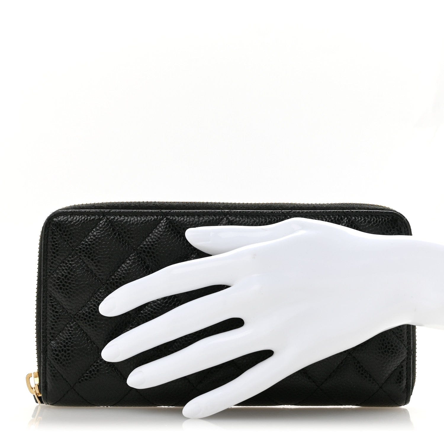 Chanel Caviar Quilted Large Gusset Zip Around Wallet Black