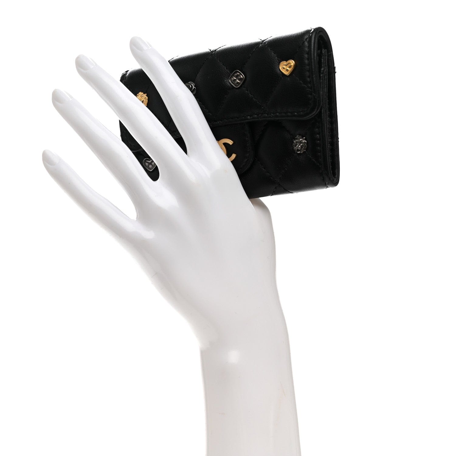 Chanel Lambskin Quilted Lucky Charms Flap Card Holder Wallet Black