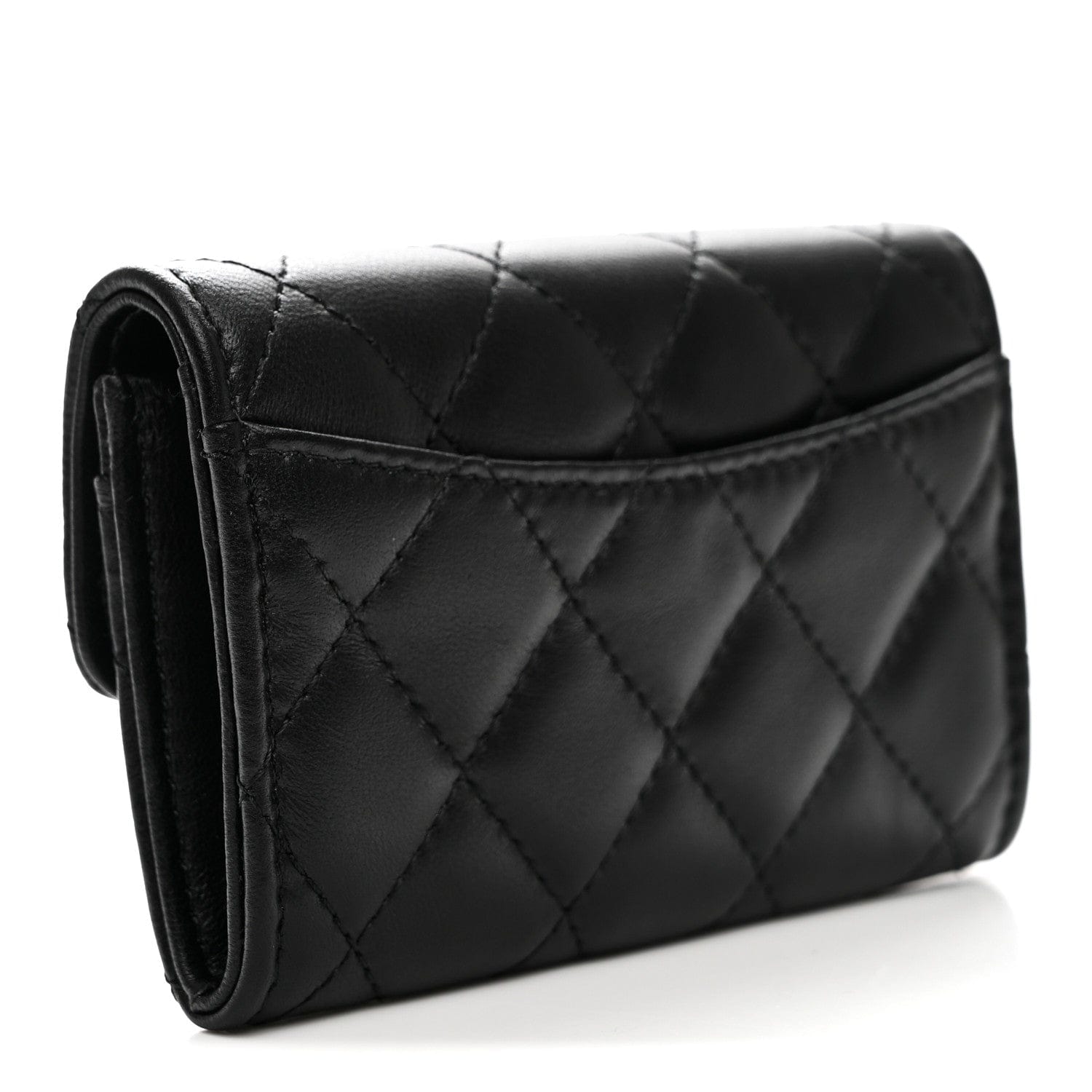 Chanel Lambskin Quilted Lucky Charms Flap Card Holder Wallet Black