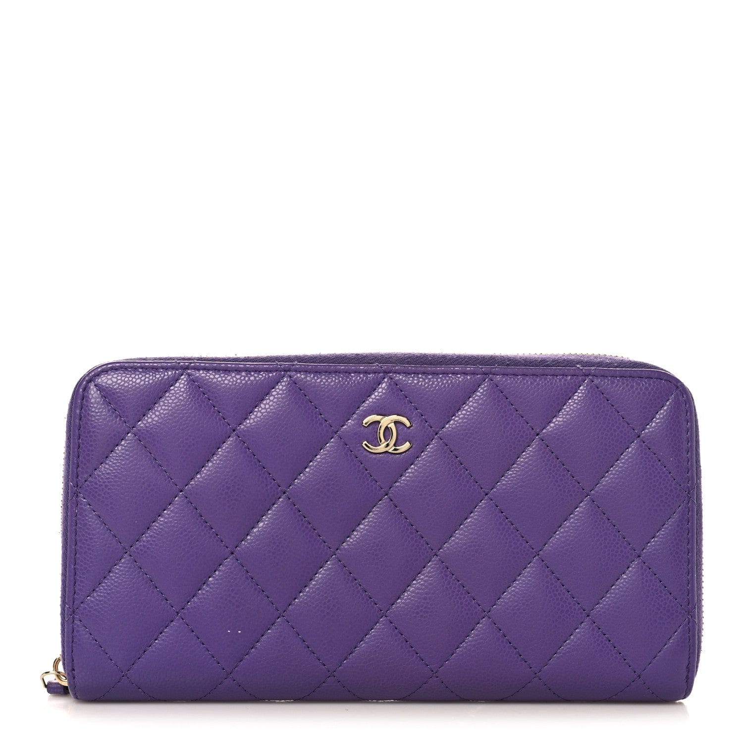 Chanel Caviar Quilted Large Gusset Zip Around Wallet Purple