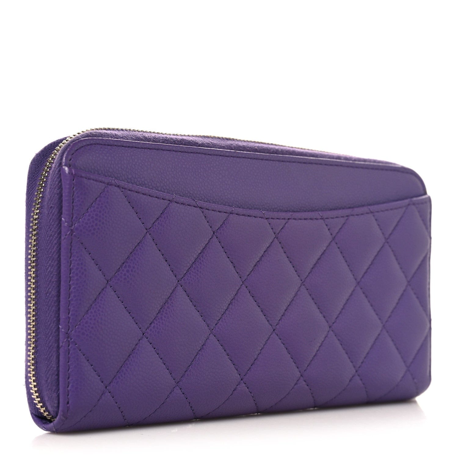 Chanel Caviar Quilted Large Gusset Zip Around Wallet Purple