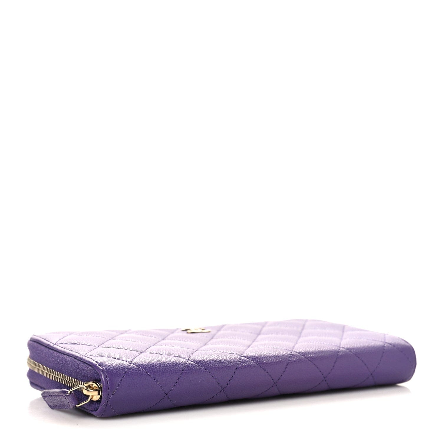 Chanel Caviar Quilted Large Gusset Zip Around Wallet Purple