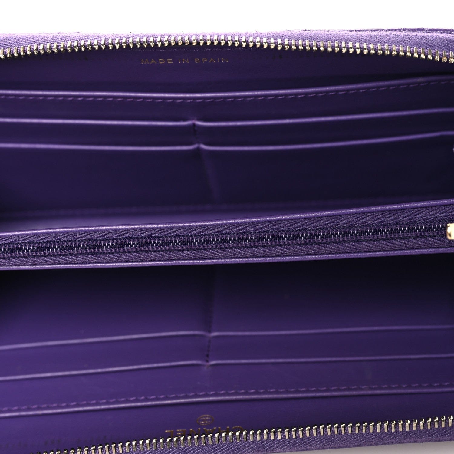 Chanel Caviar Quilted Large Gusset Zip Around Wallet Purple