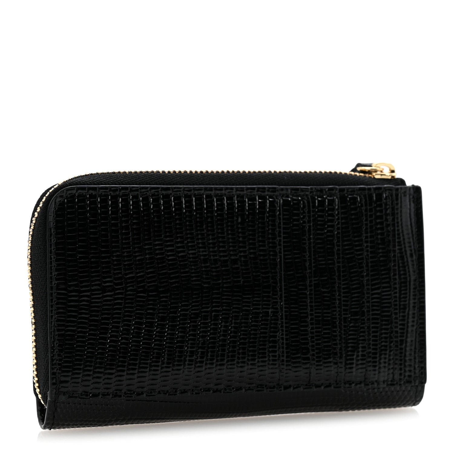 Chanel Calfskin Lizard Embossed Zipped Card Holder Black