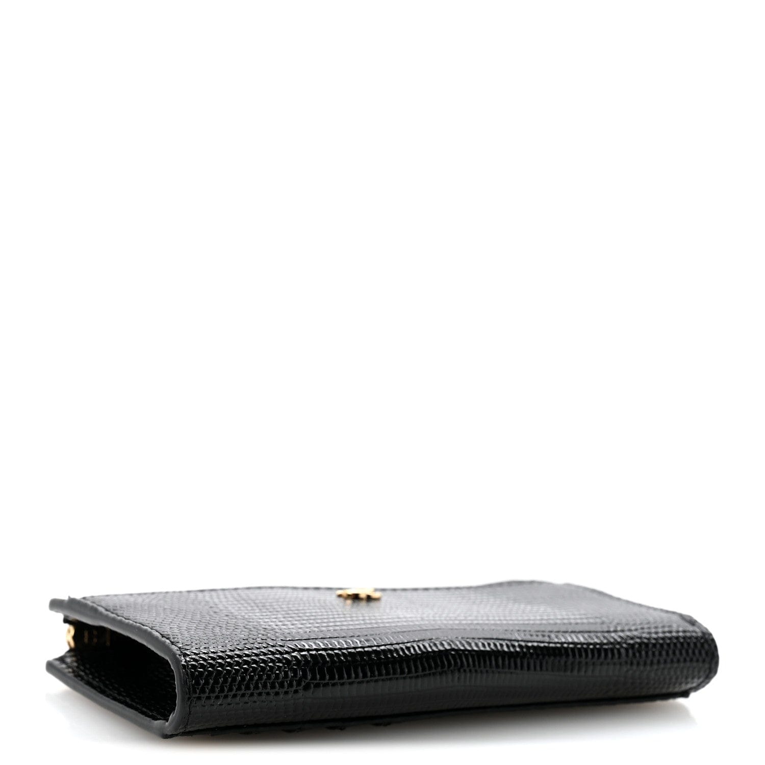 Chanel Calfskin Lizard Embossed Zipped Card Holder Black
