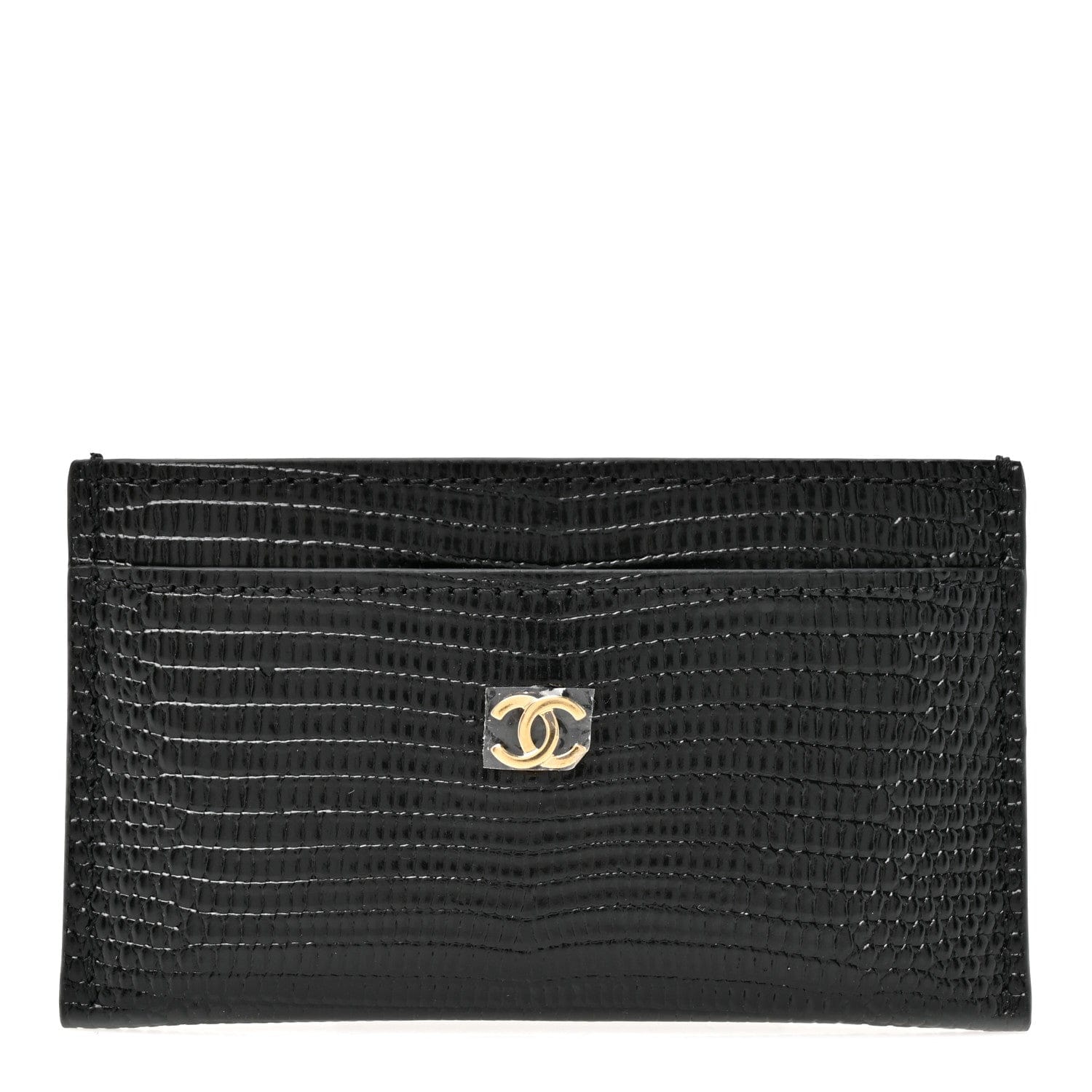 Chanel Calfskin Lizard Embossed Card Holder Black