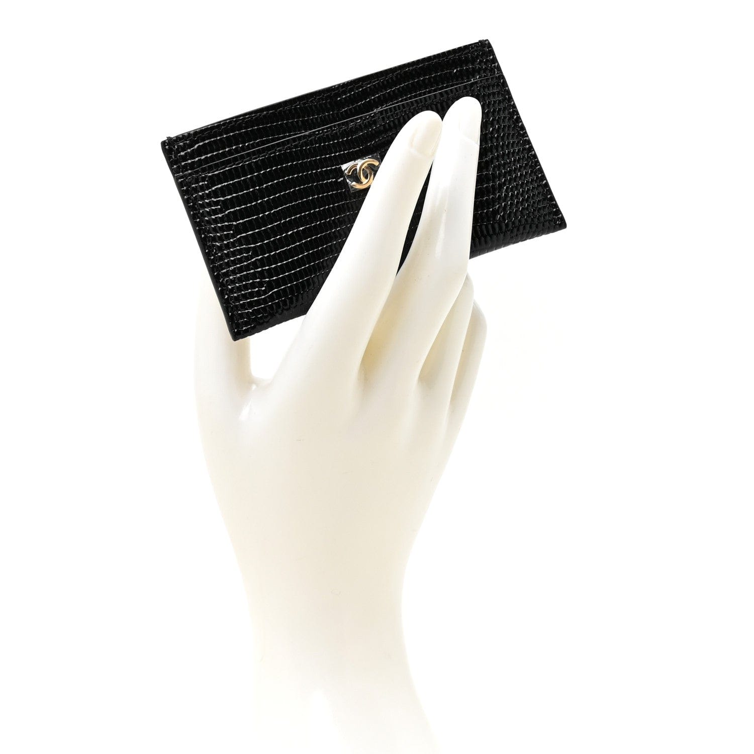 Chanel Calfskin Lizard Embossed Card Holder Black