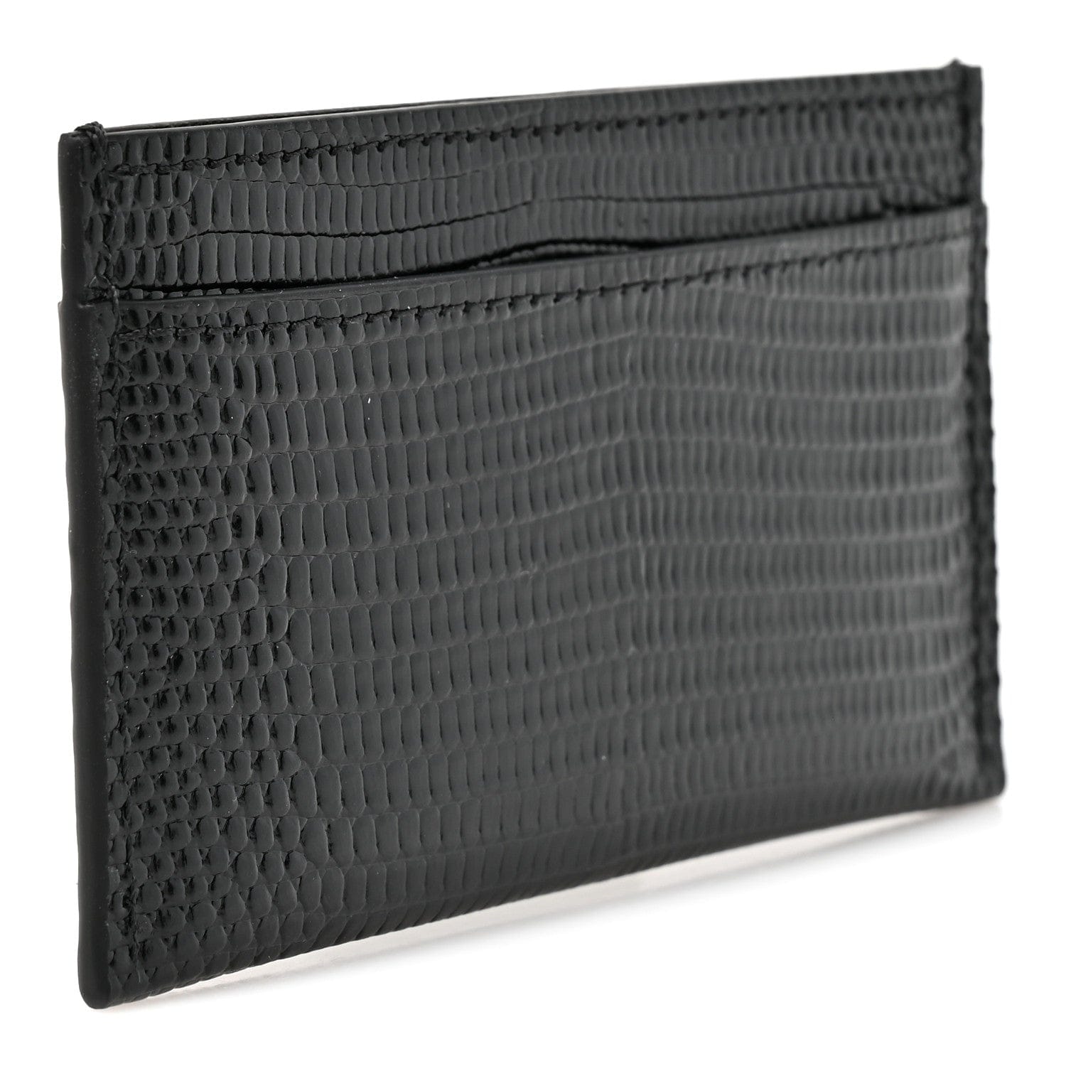 Chanel Calfskin Lizard Embossed Card Holder Black