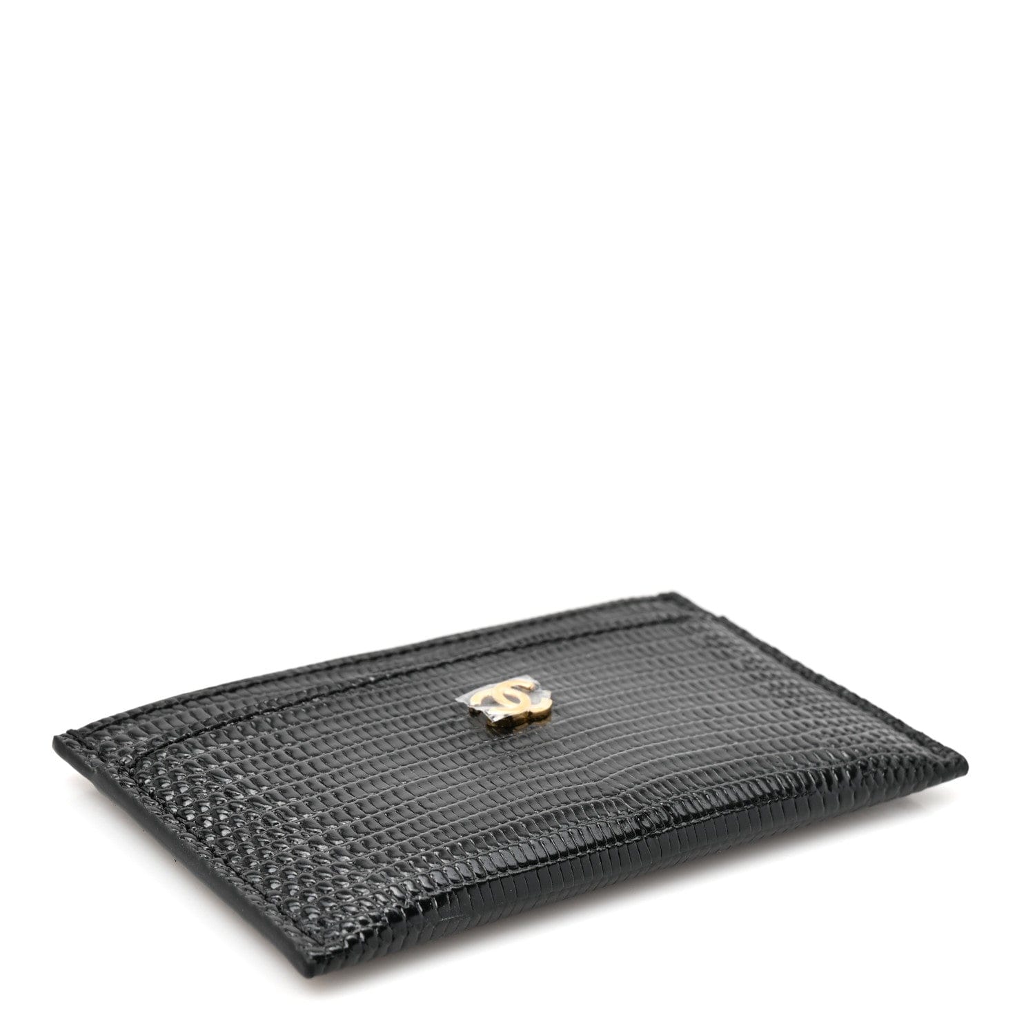 Chanel Calfskin Lizard Embossed Card Holder Black