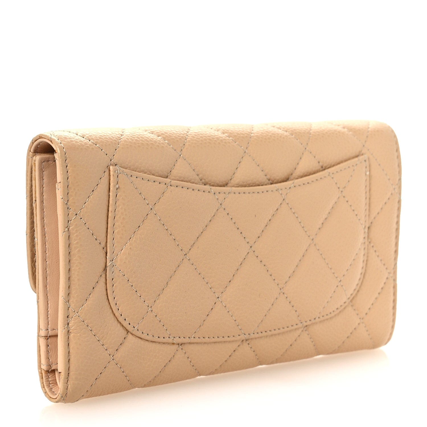 Chanel Caviar Quilted Large Gusset Flap Wallet Beige