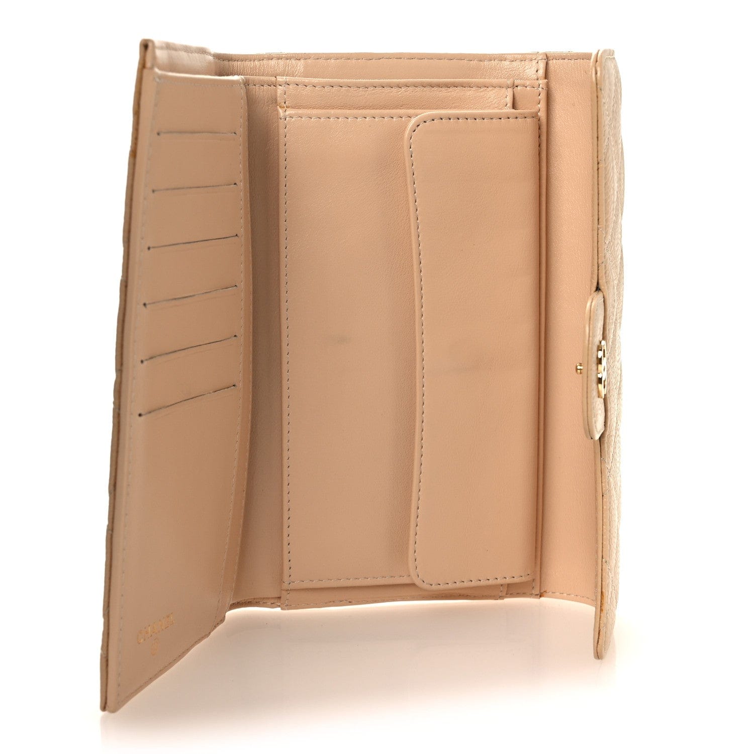 Chanel Caviar Quilted Large Gusset Flap Wallet Beige