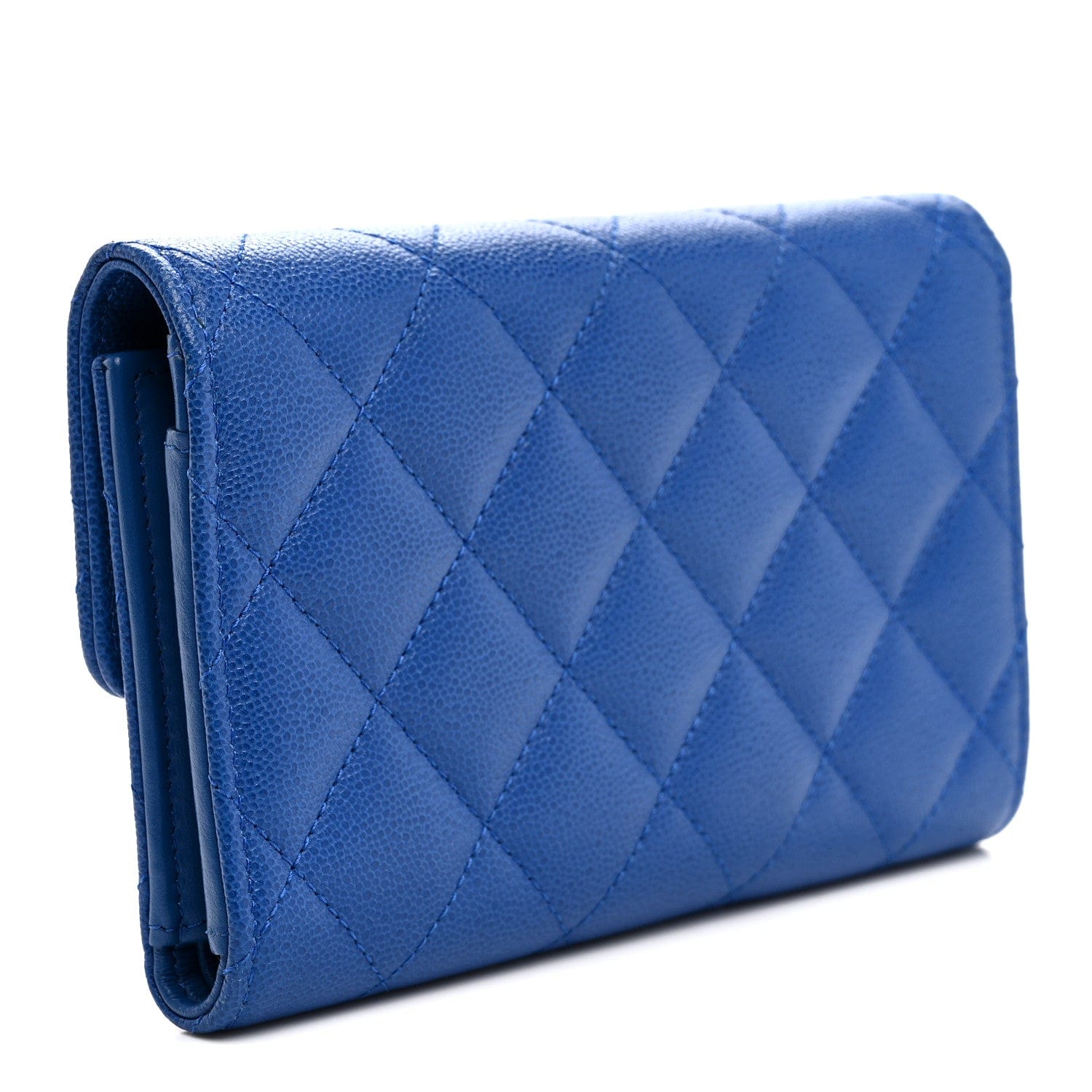 Chanel Caviar Quilted Studded CC Medium Flap Wallet Blue