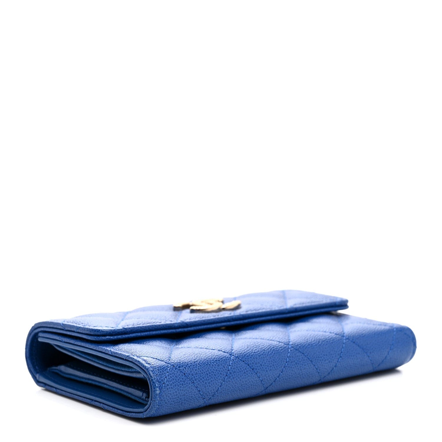 Chanel Caviar Quilted Studded CC Medium Flap Wallet Blue