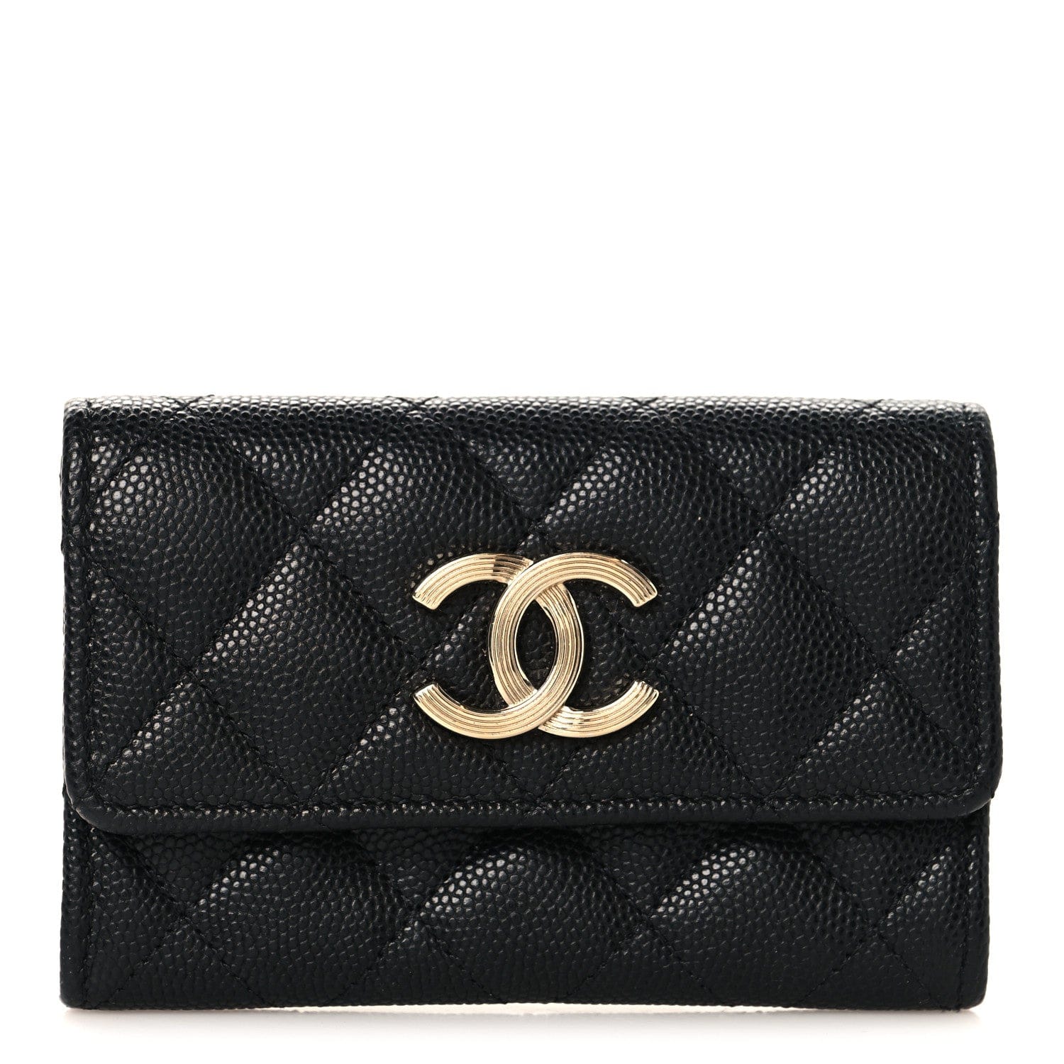 Chanel Caviar Quilted Striated CC Flap Card Holder Black
