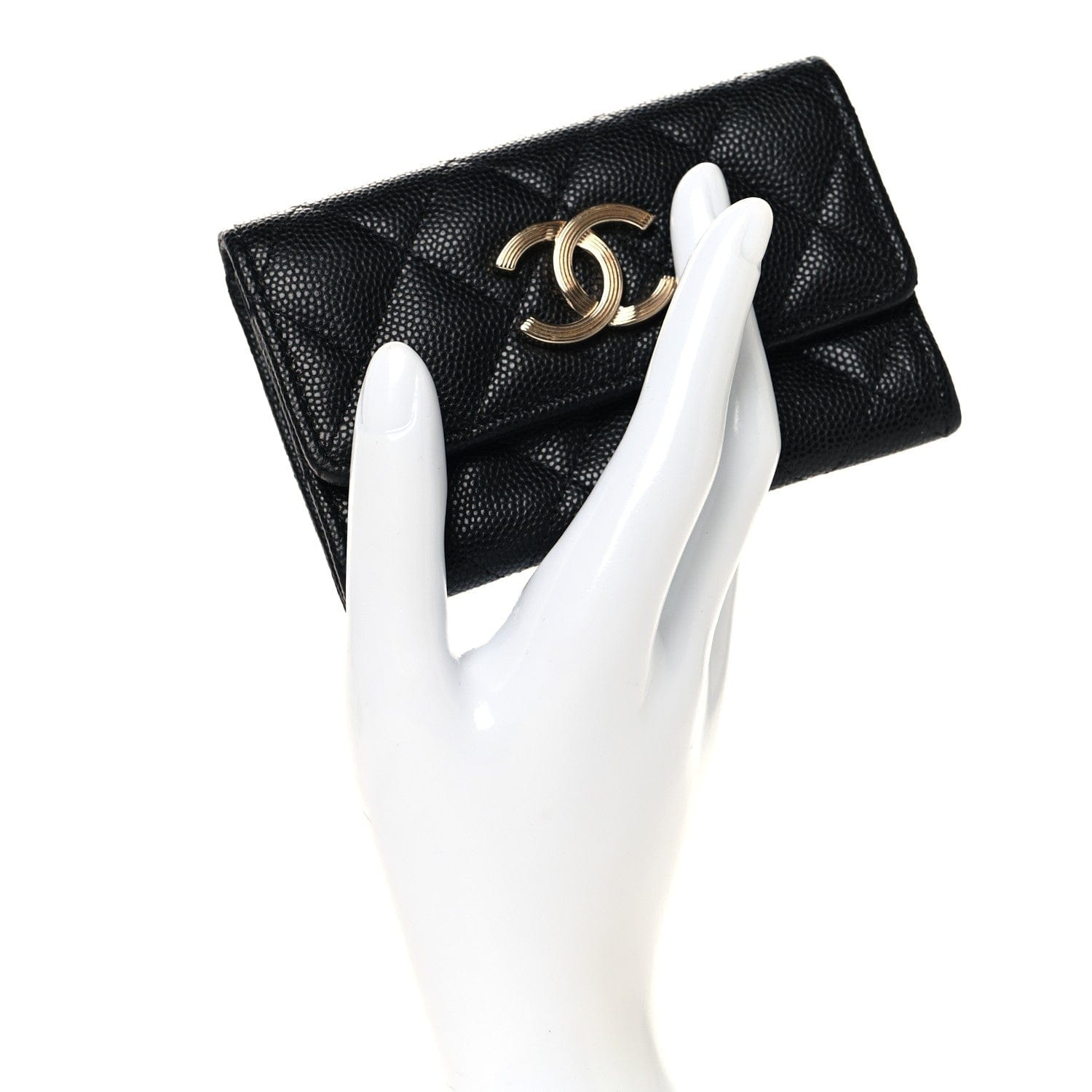 Chanel Caviar Quilted Striated CC Flap Card Holder Black