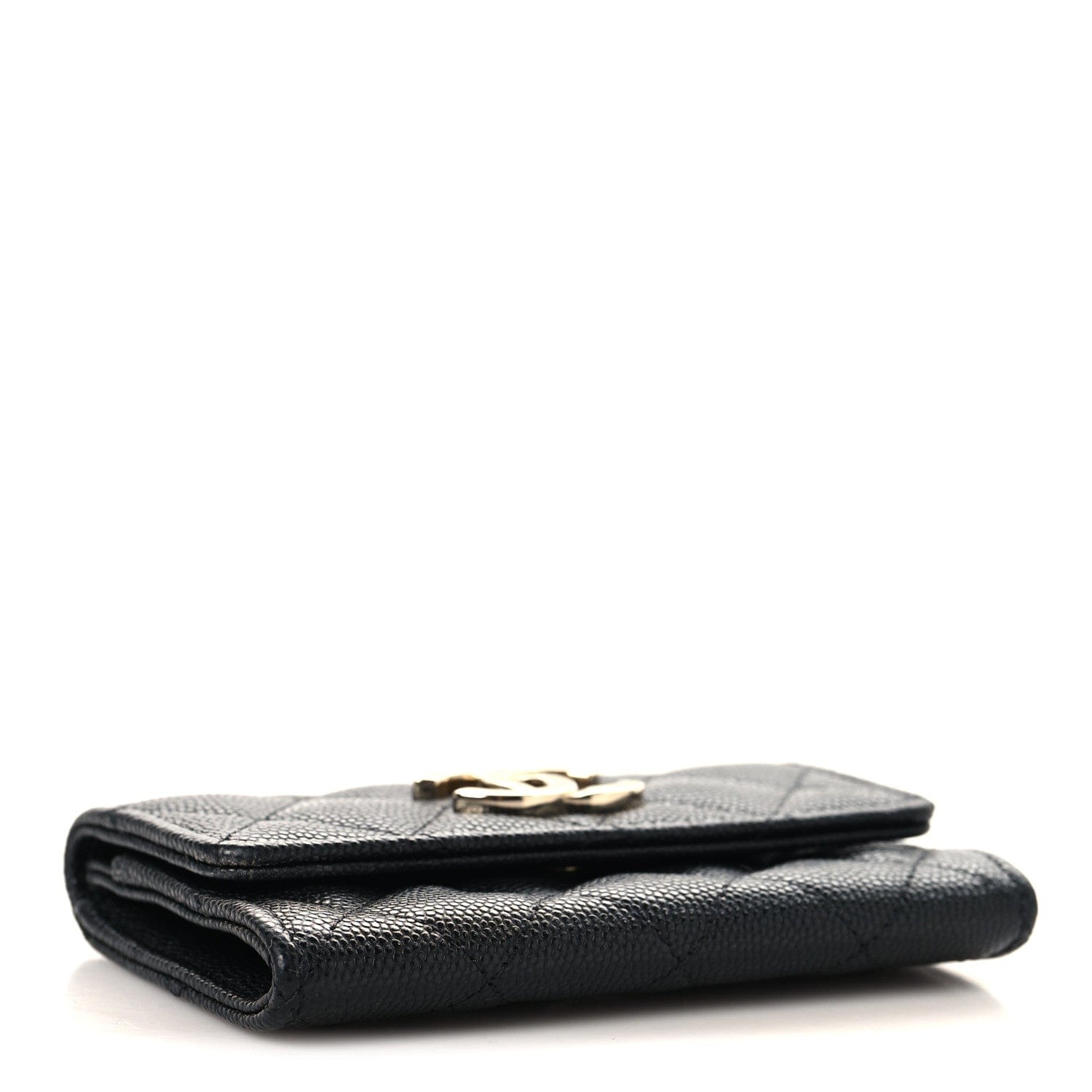 Chanel Caviar Quilted Striated CC Flap Card Holder Black