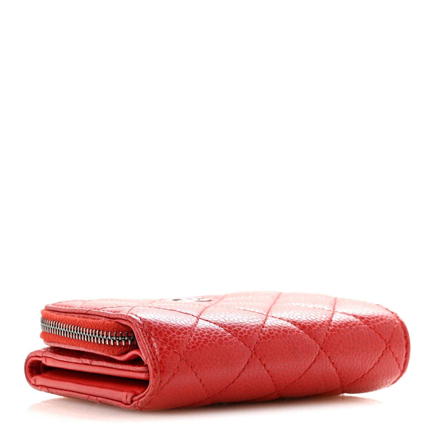 Chanel Caviar Quilted CC Zip Tri - Fold Wallet Red