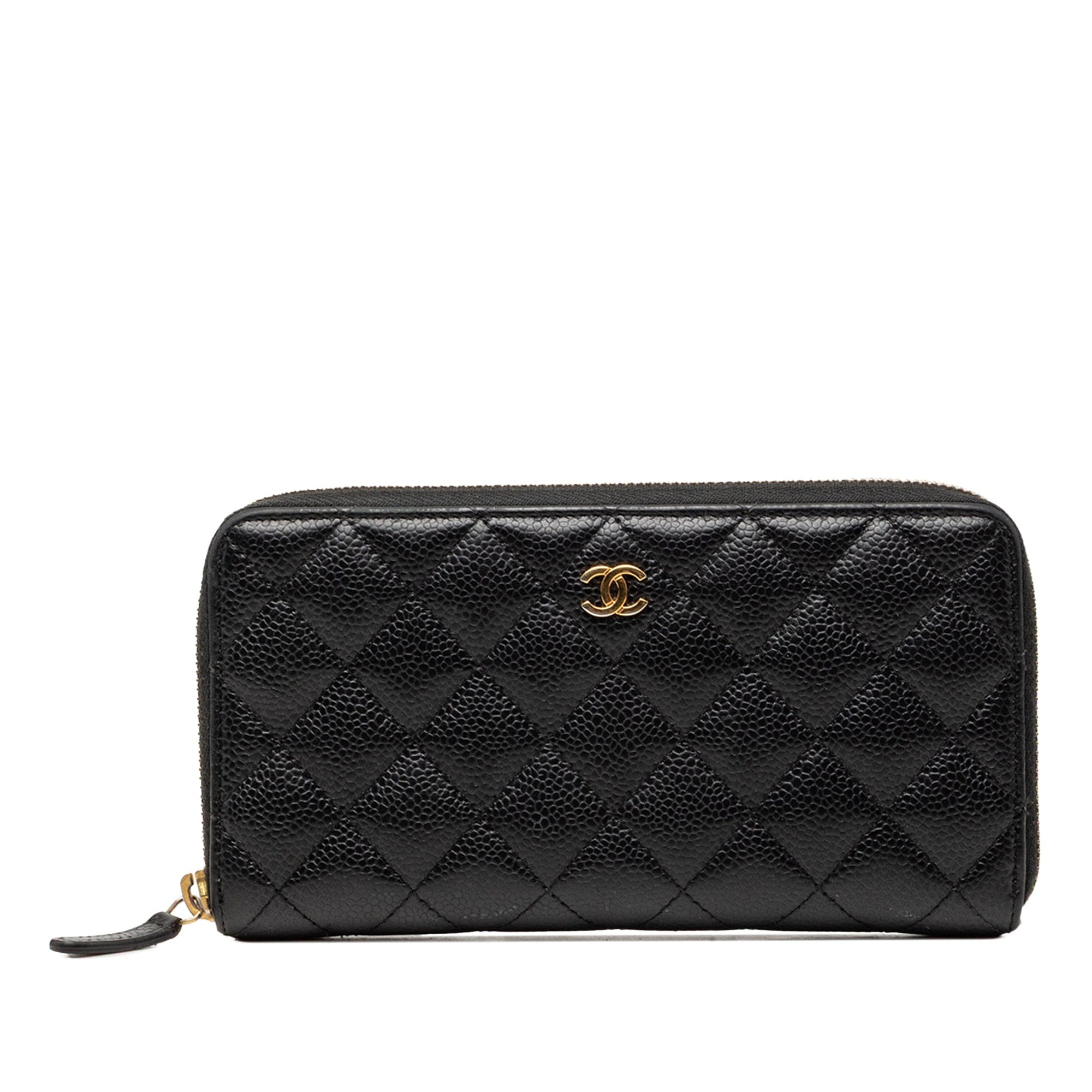 Chanel CC Quilted Caviar Zip Around Long Wallet