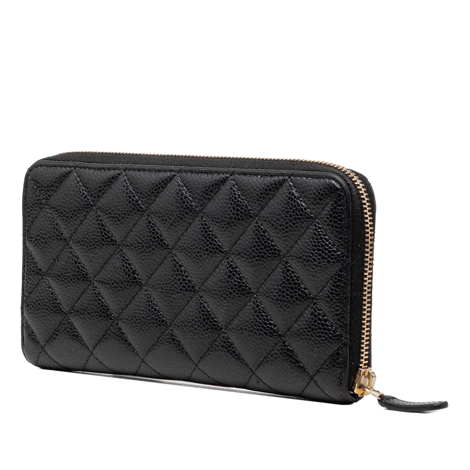Chanel CC Quilted Caviar Zip Around Long Wallet