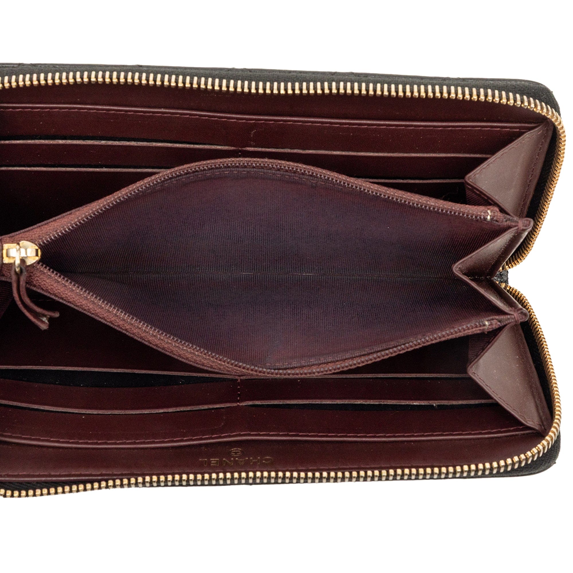 Chanel CC Quilted Caviar Zip Around Long Wallet