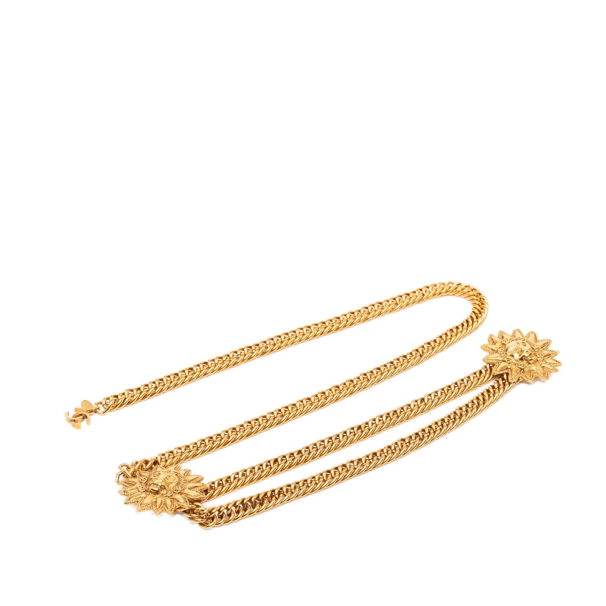 Chanel CC Gold Plated Double Lion Sunburst Chain Link Belt