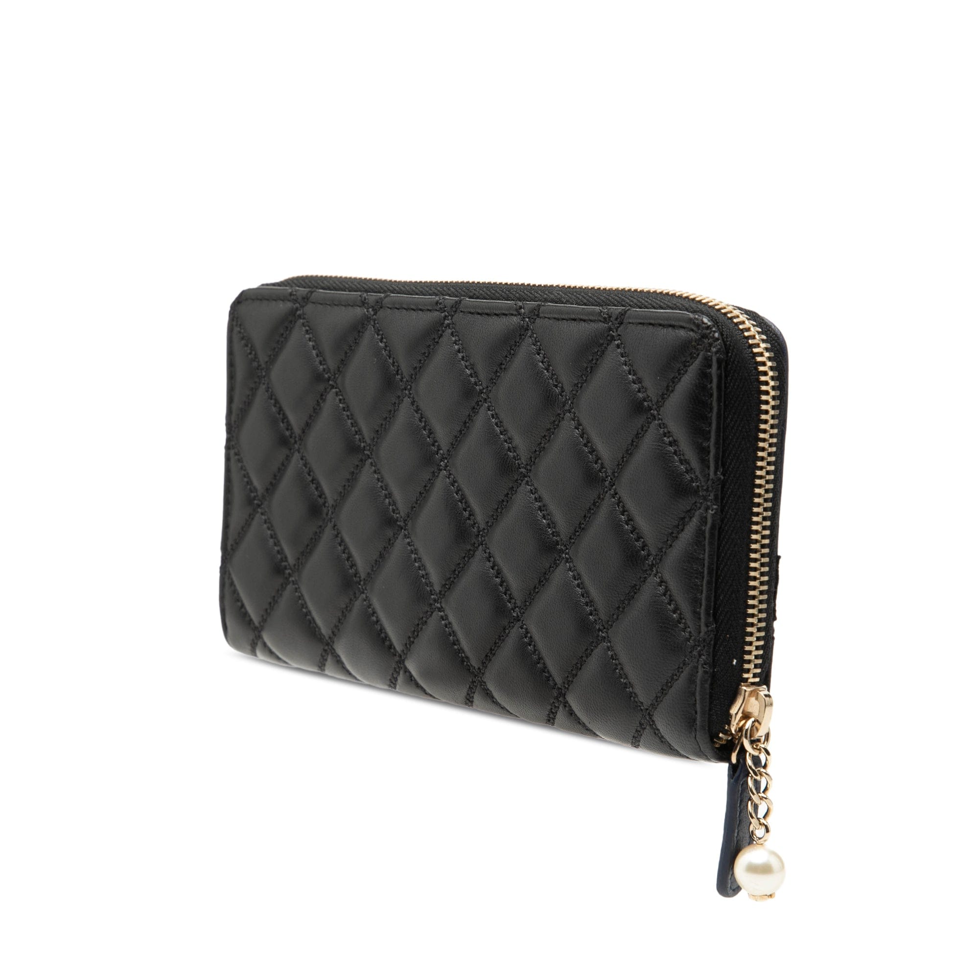 Chanel Bicolor Quilted Lambskin Faux Pearl Ribbon Long Wallet