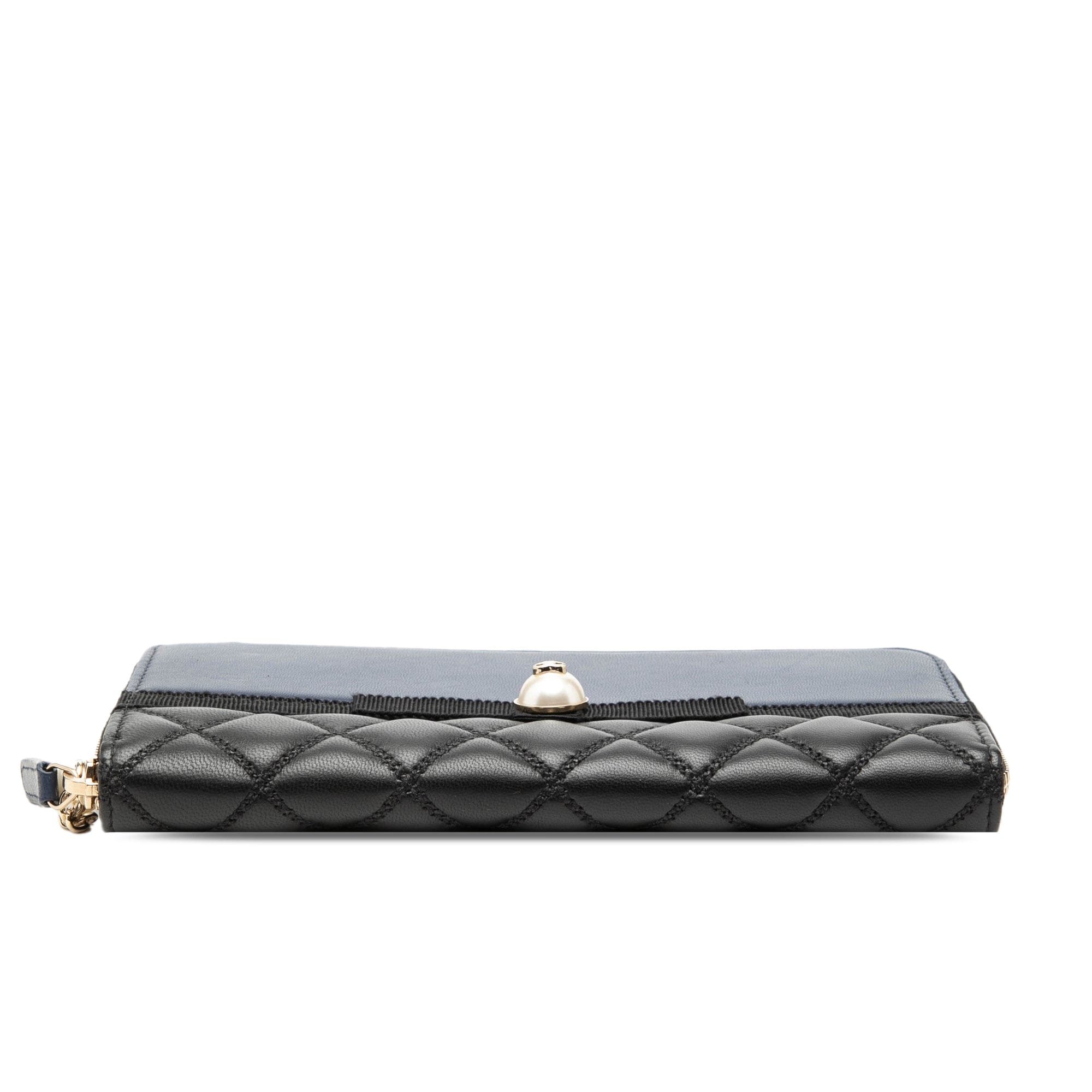 Chanel Bicolor Quilted Lambskin Faux Pearl Ribbon Long Wallet