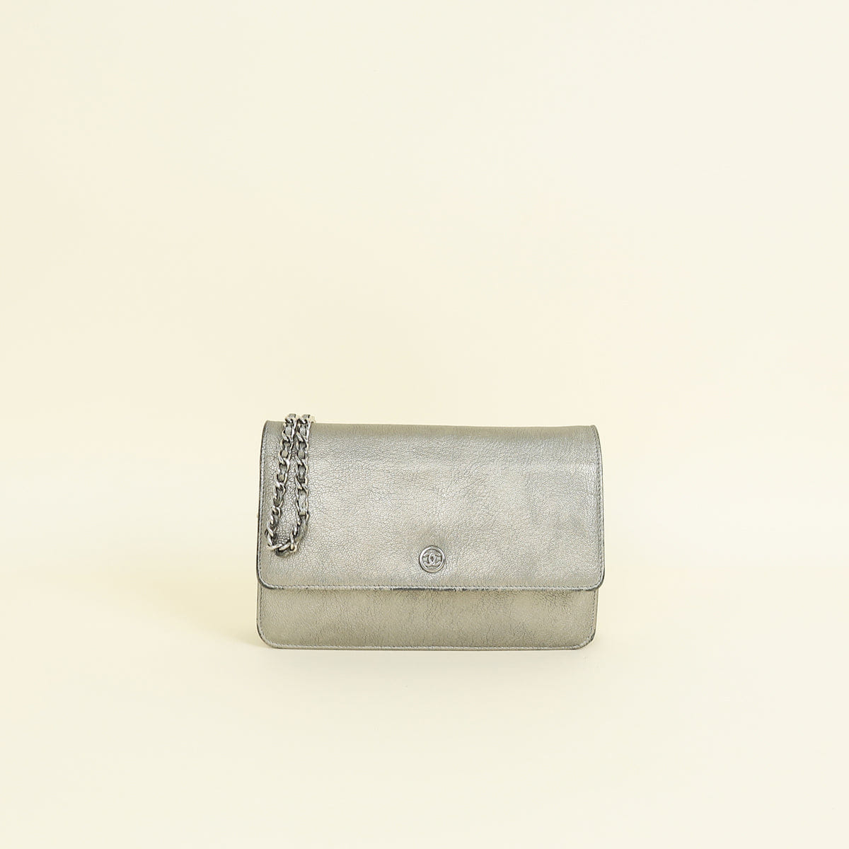 Chanel Metallic Gray Coco Mark Wallet on Chain