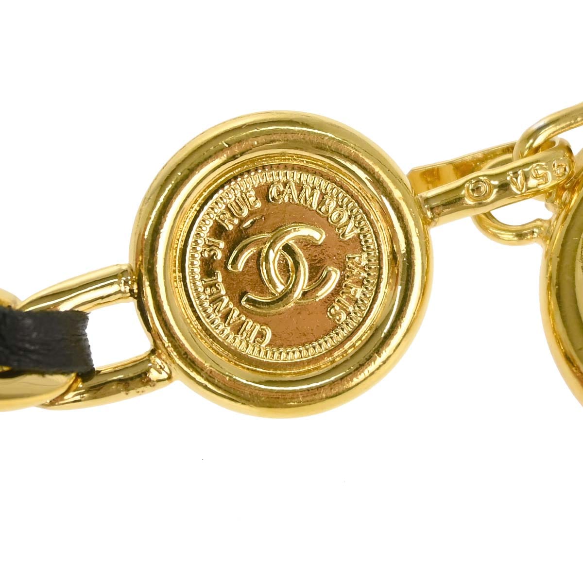 Chanel Chain Belt Medallion Gold Black 95A Small Good