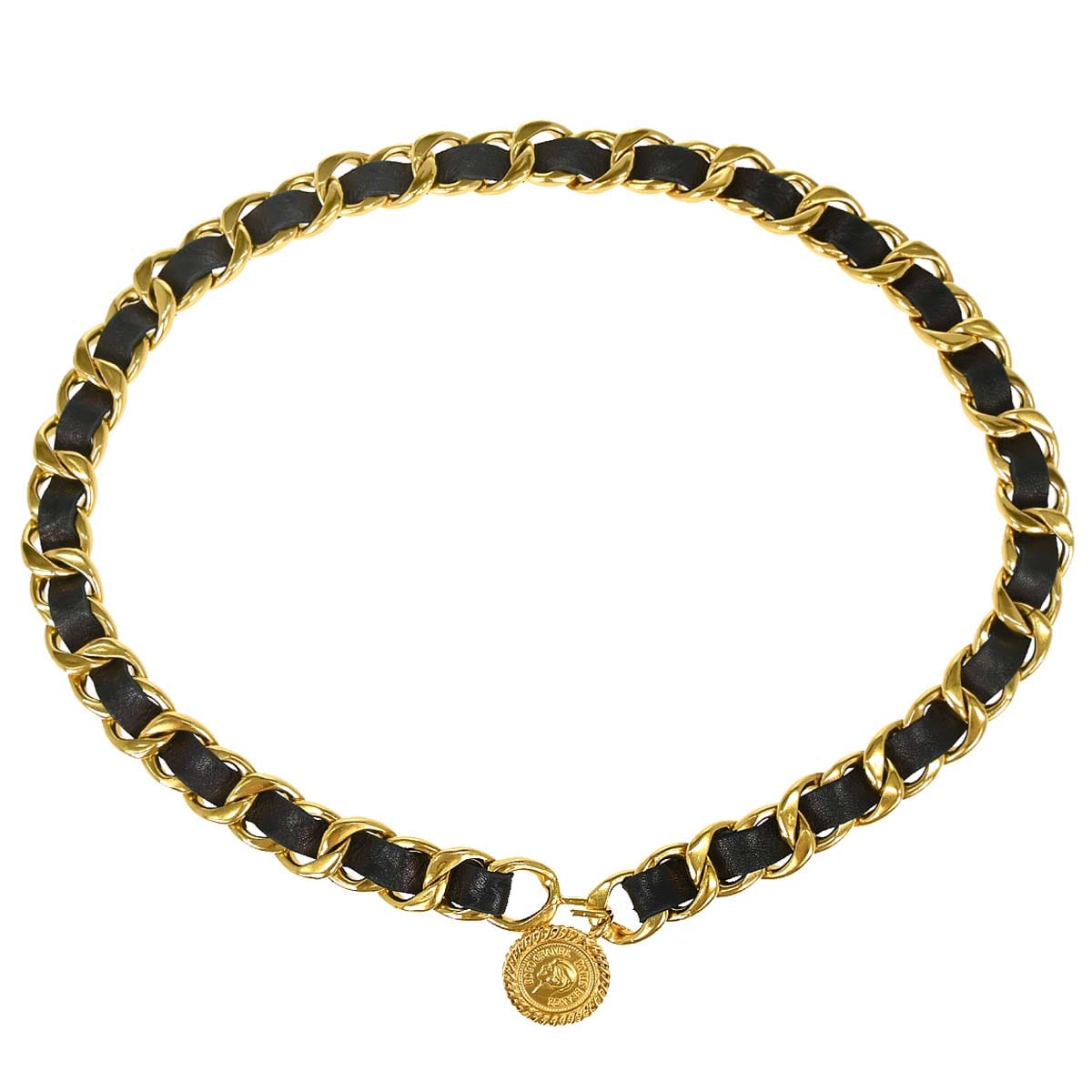 Chanel Chain Belt Medallion Gold Black Small Good