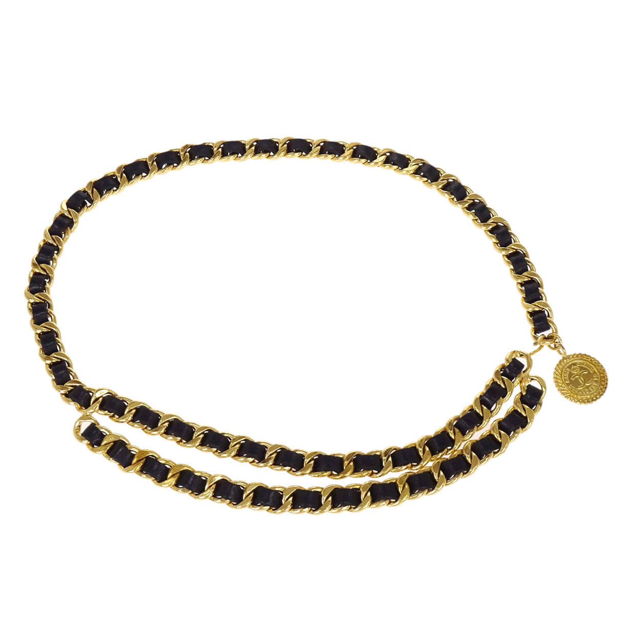 Chanel Chain Belt Medallion Gold Black 26 Small Good