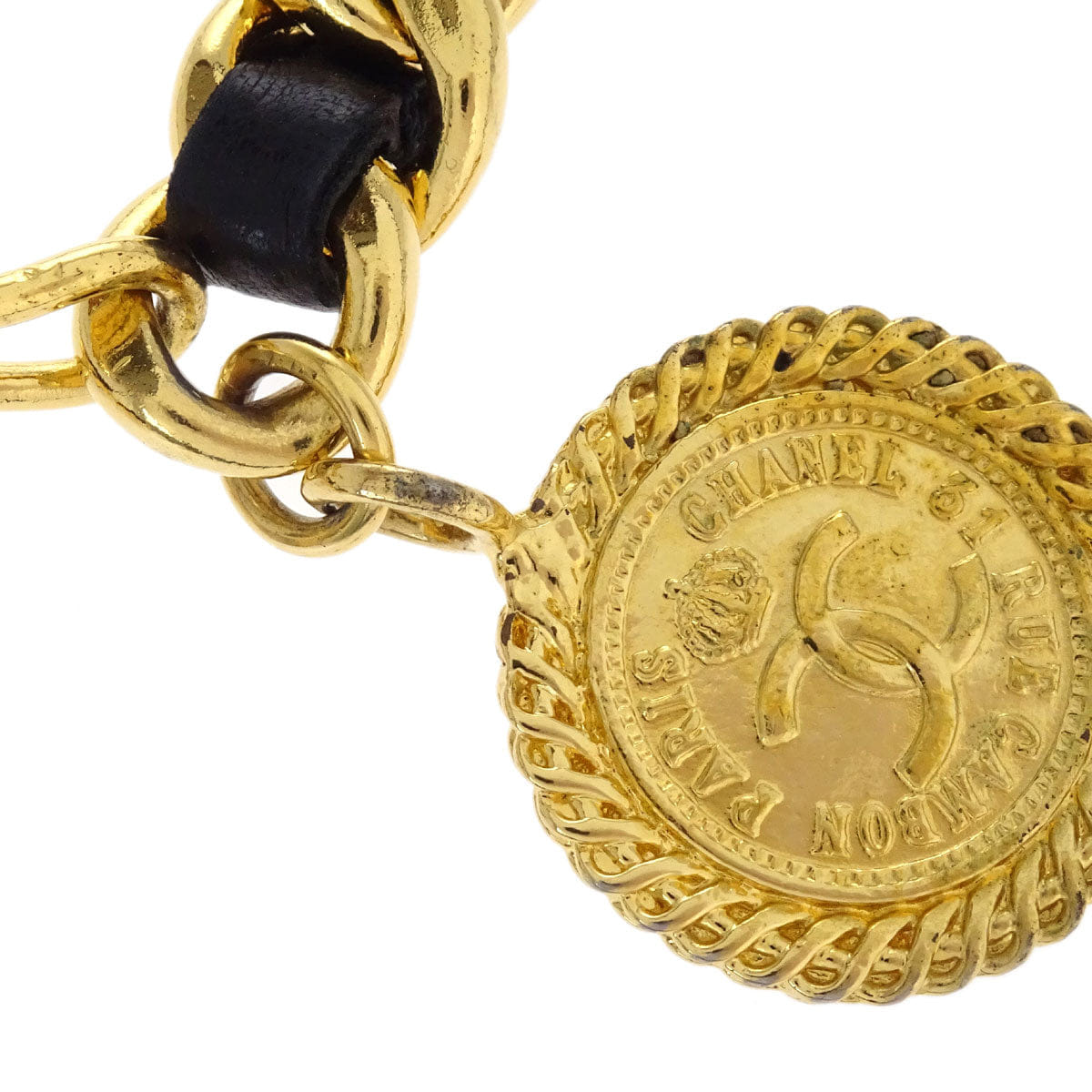 Chanel Chain Belt Medallion Gold Black 26 Small Good