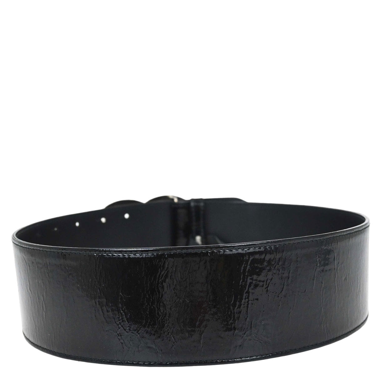 Chanel CC Belt Black Silver Patent Leather #75/30 Small Good
