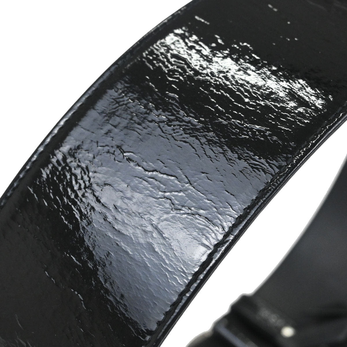 Chanel CC Belt Black Silver Patent Leather #75/30 Small Good
