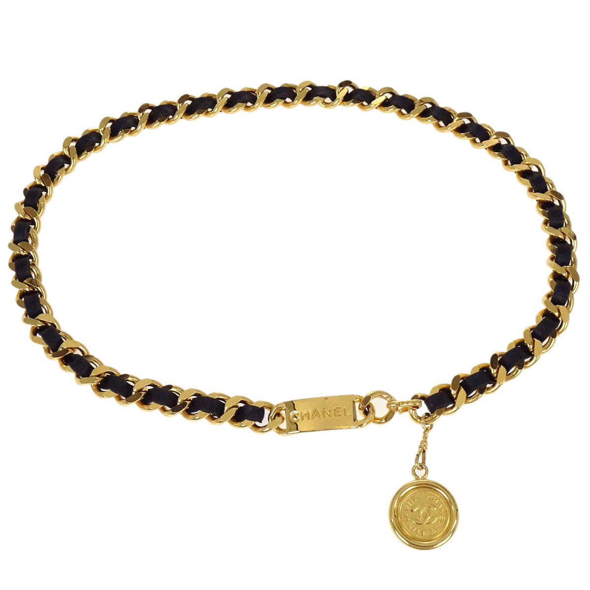 Chanel Chain Belt Medallion Gold Black 94A Small Good
