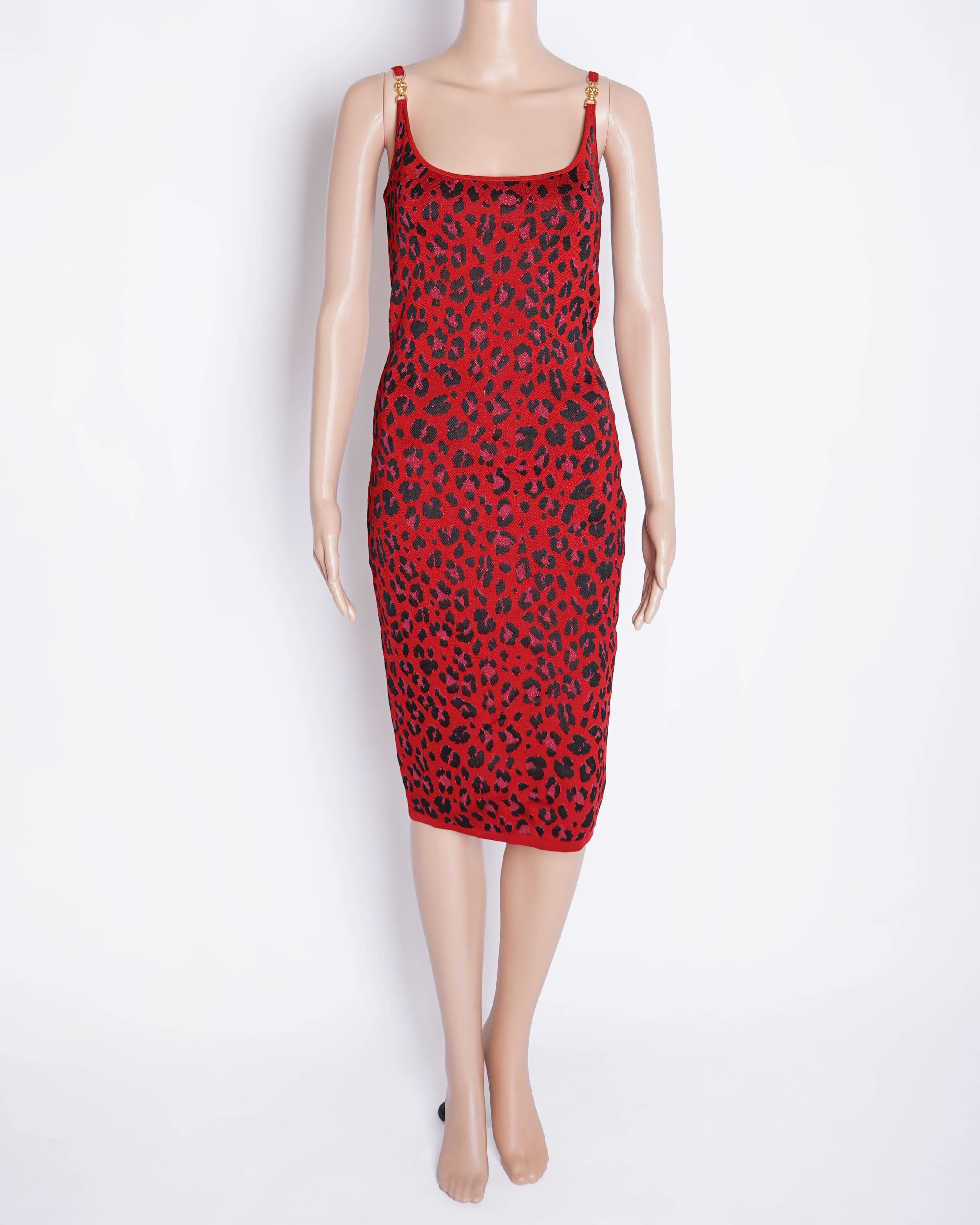 Versace New Versace leopard lurex fitted knitted bodycon dress