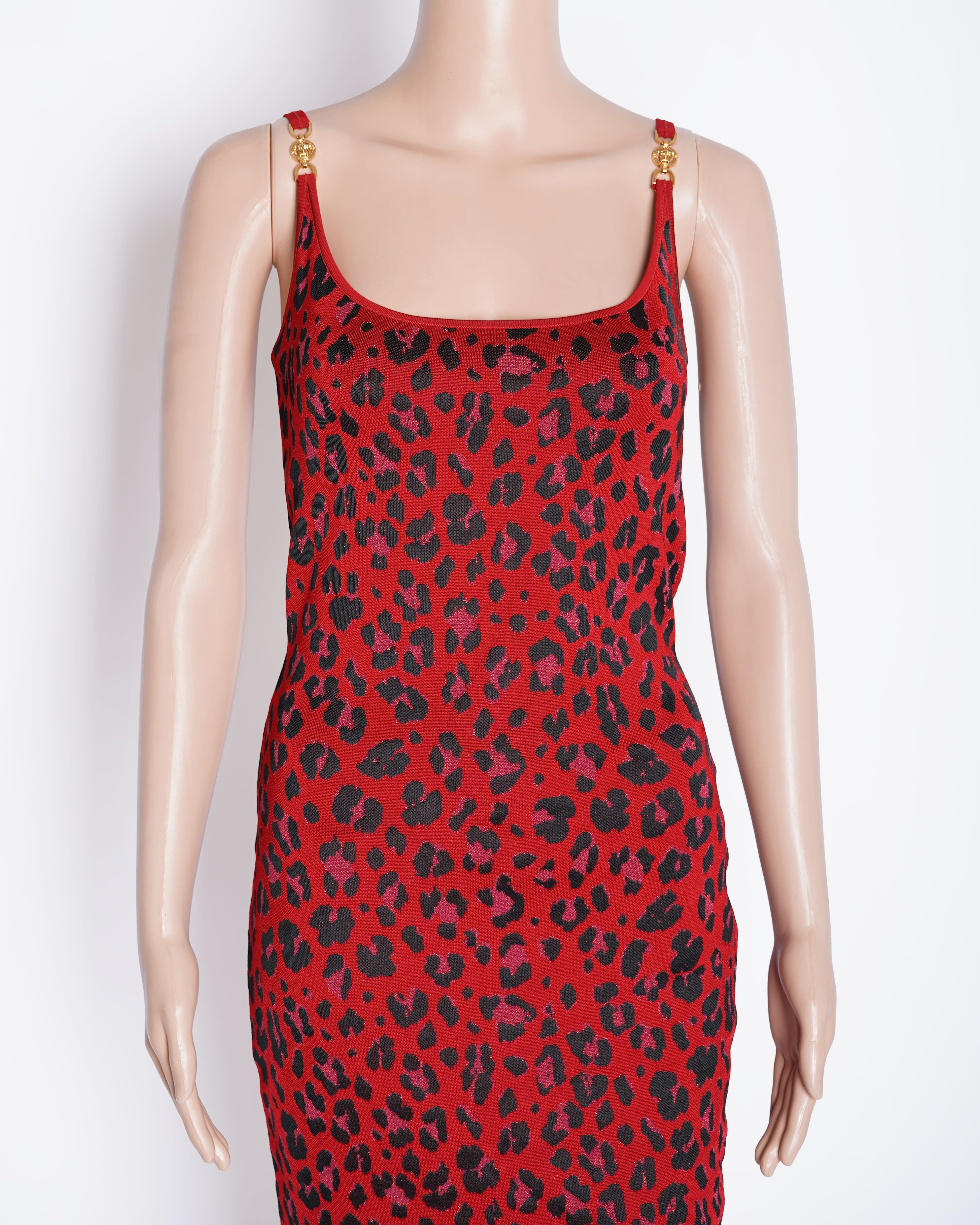 Versace New Versace leopard lurex fitted knitted bodycon dress
