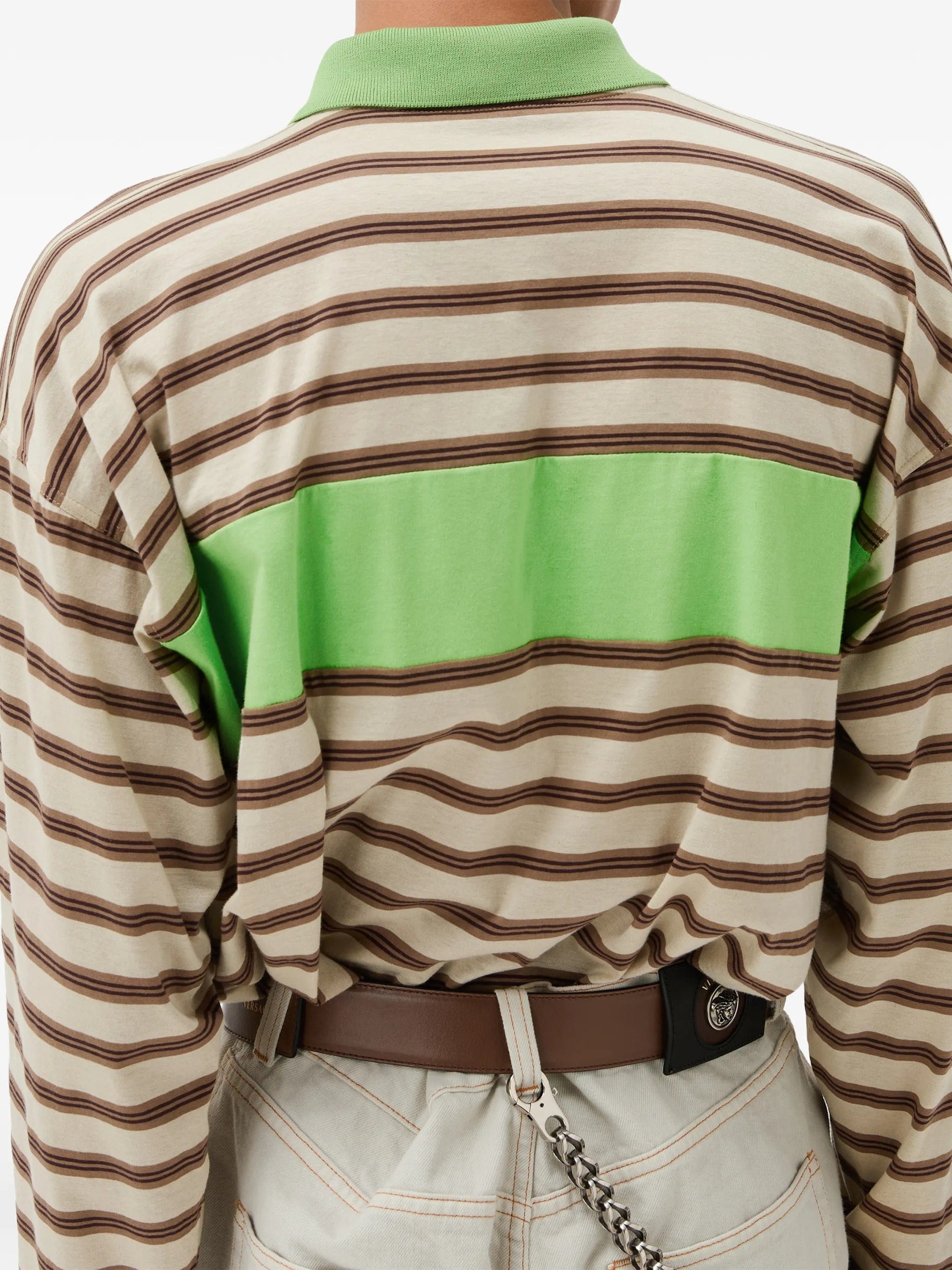 Versace embroidered - logo striped - intarsia cotton polo shirt