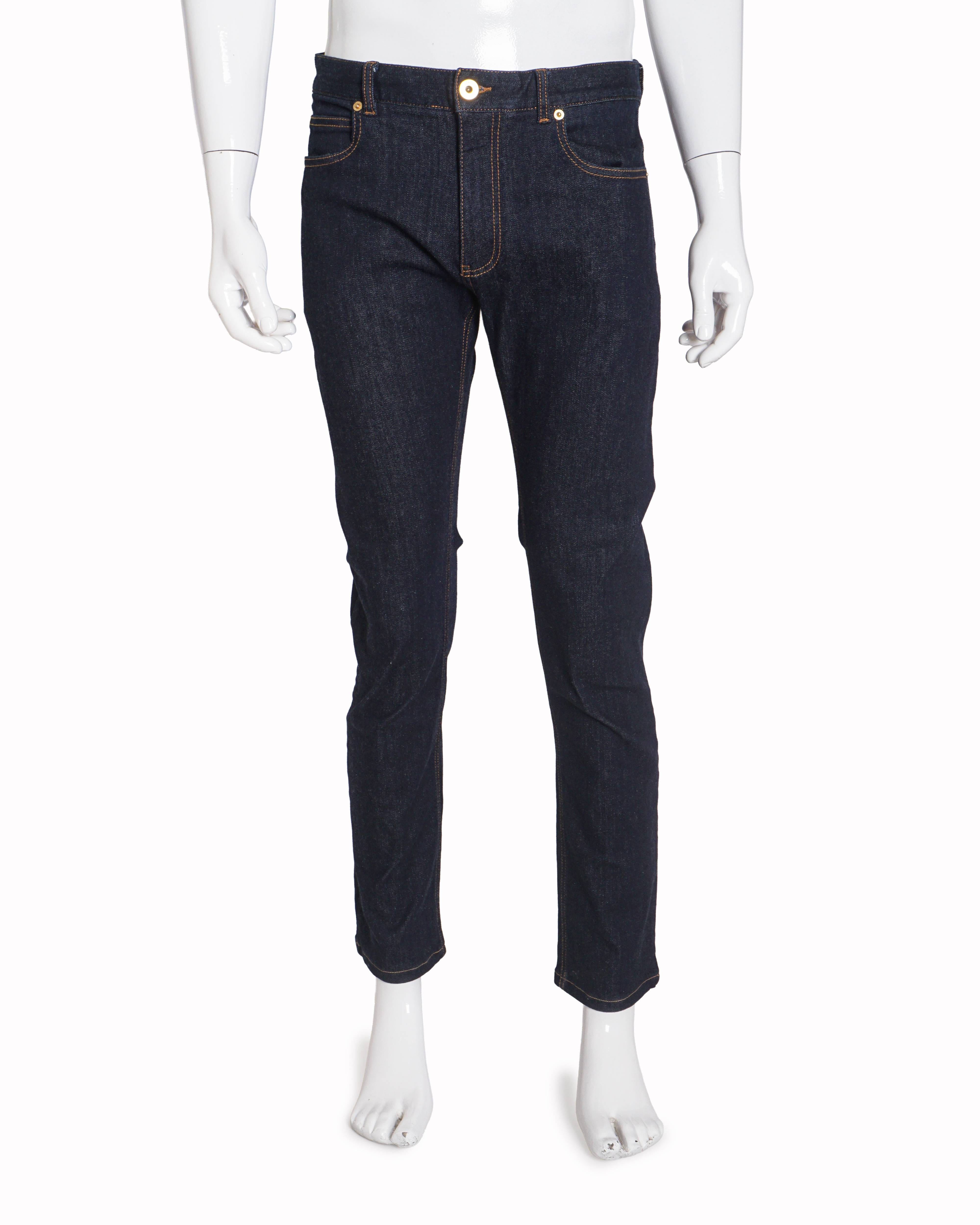 Versace Men's Dark Indigo Gold Button Slim - Fit Jeans