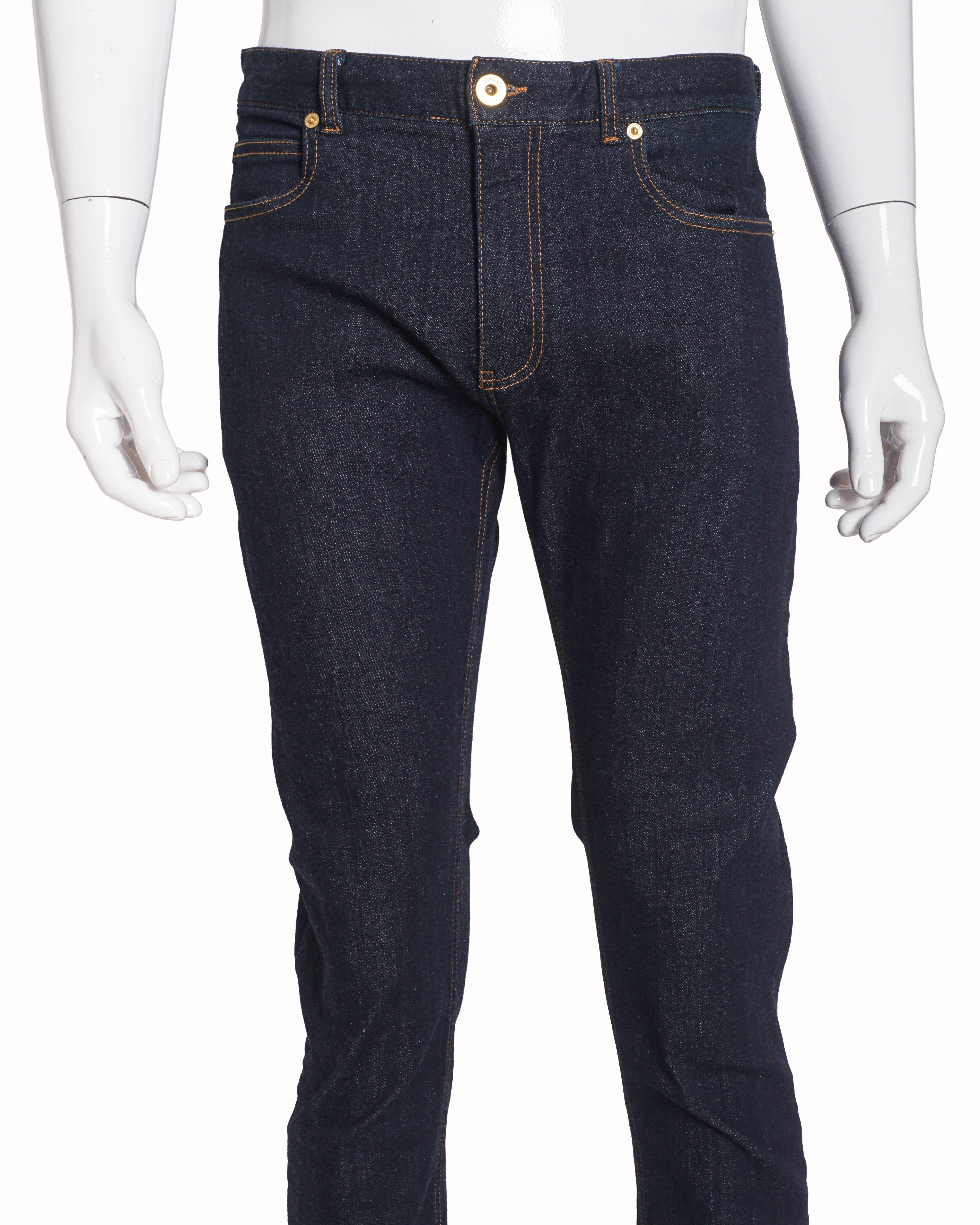 Versace Men's Dark Indigo Gold Button Slim - Fit Jeans