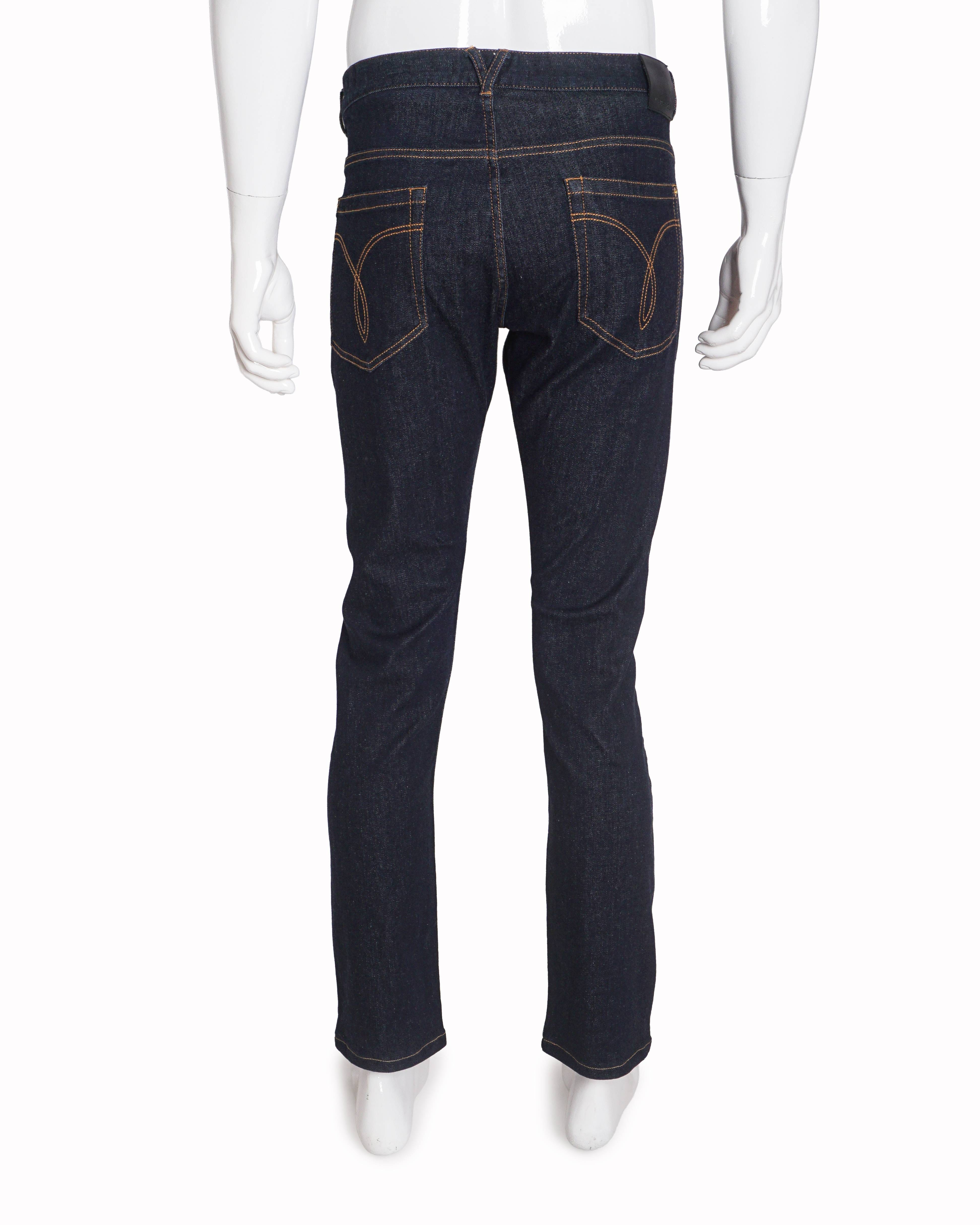 Versace Men's Dark Indigo Gold Button Slim - Fit Jeans