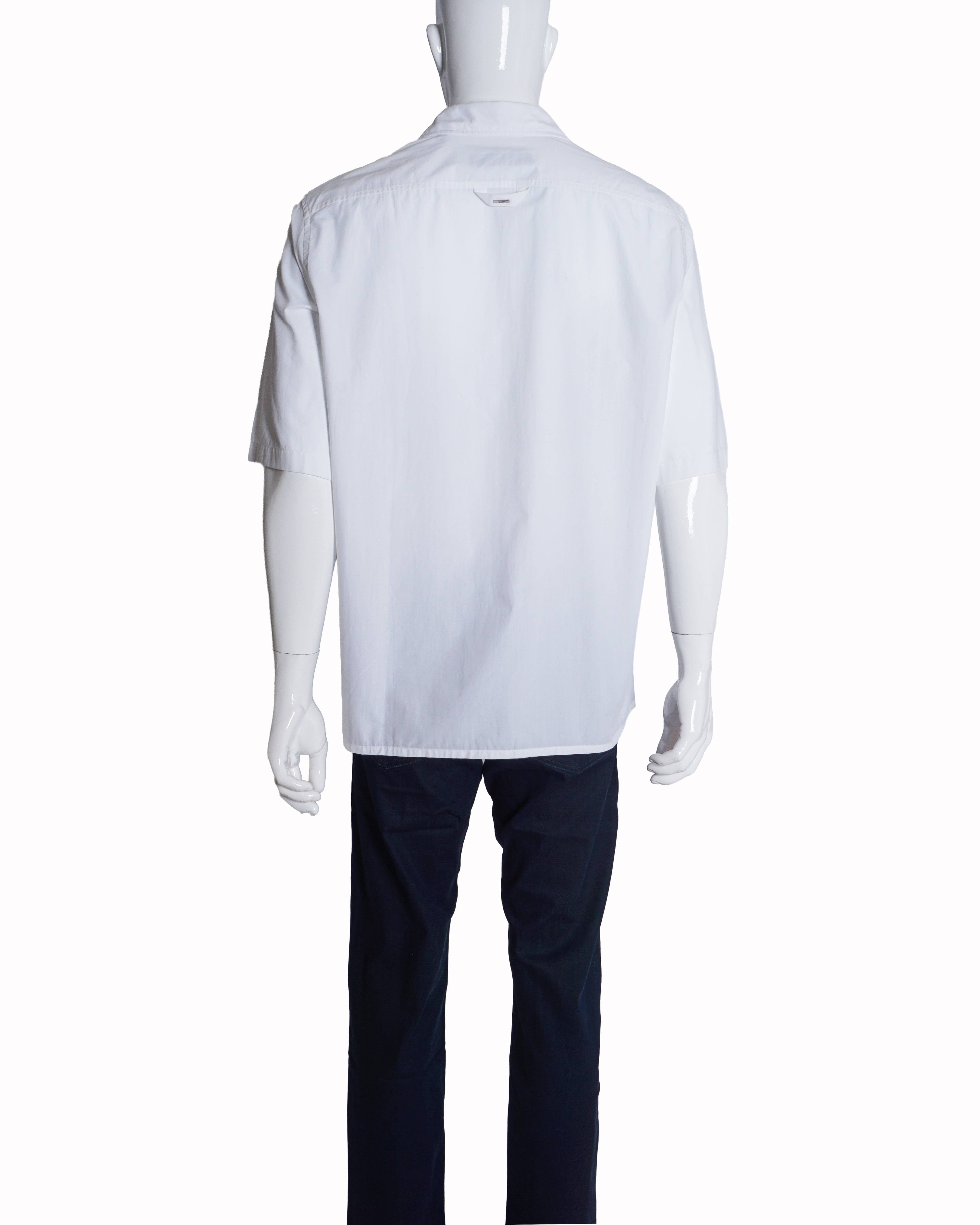 Louis Vuitton Men's White Cotton Placed Monogram Embroidery Shirt